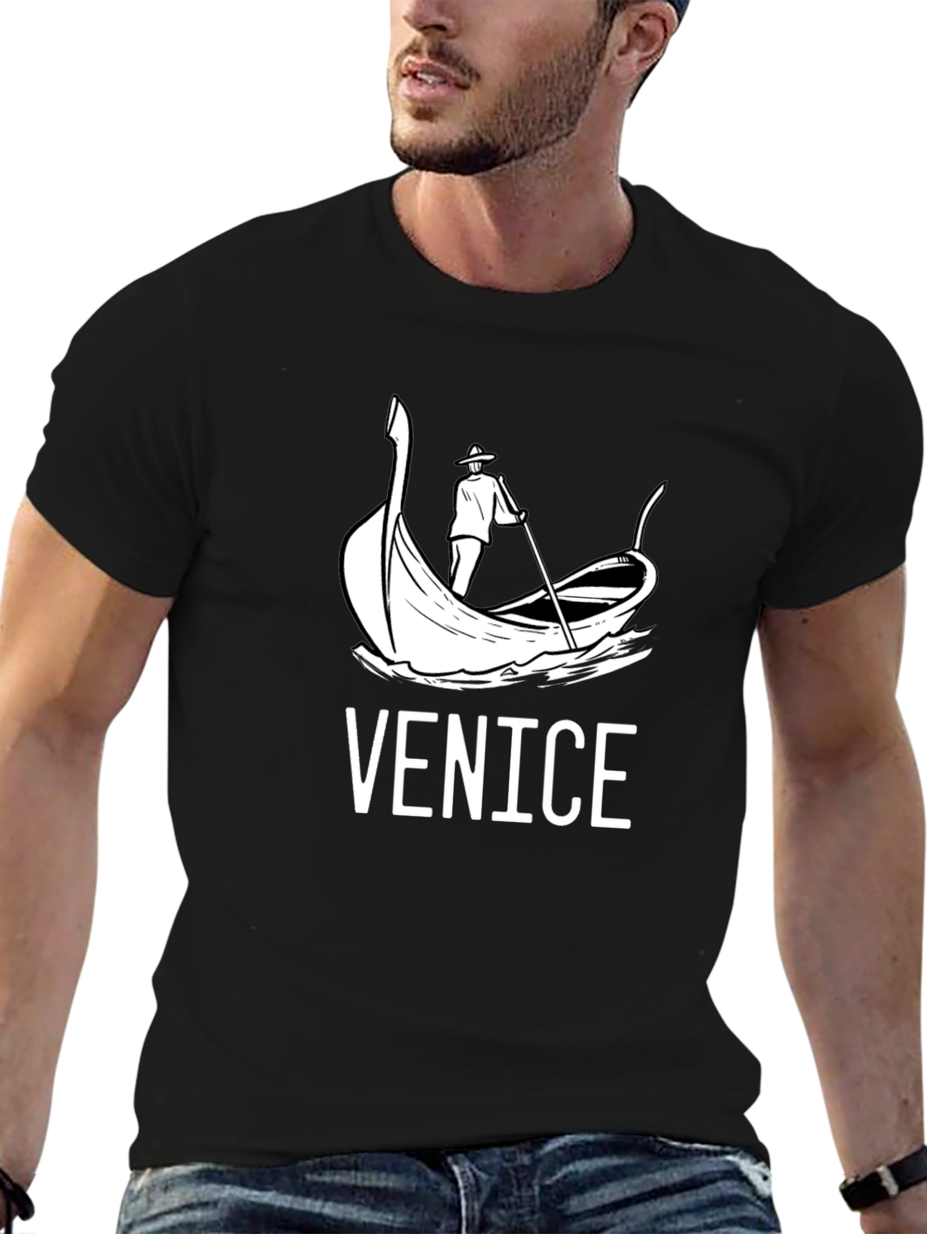 Venice Gondola Graphic T-Shirt - Black