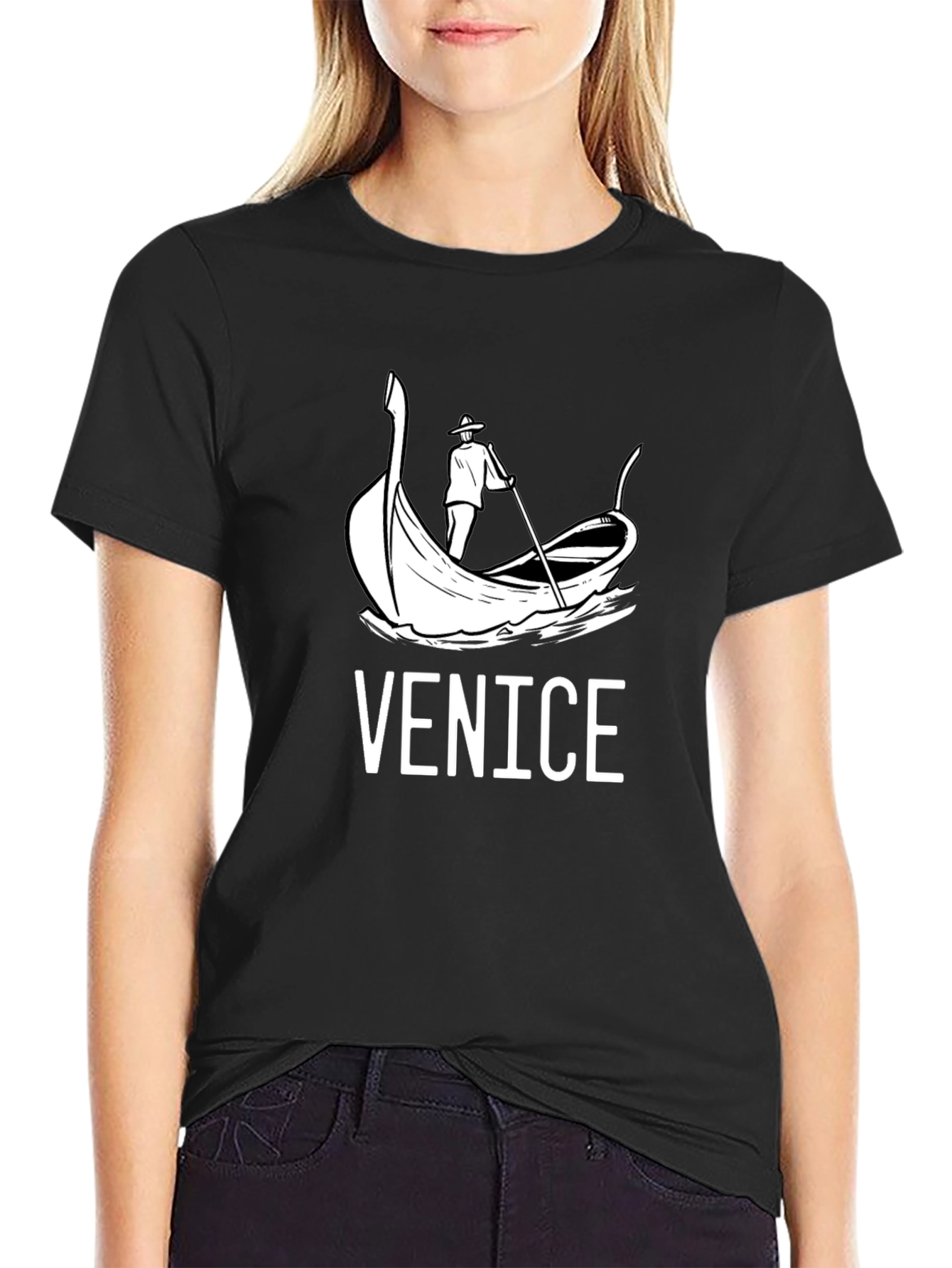 Venice Gondola Graphic T-Shirt - Black