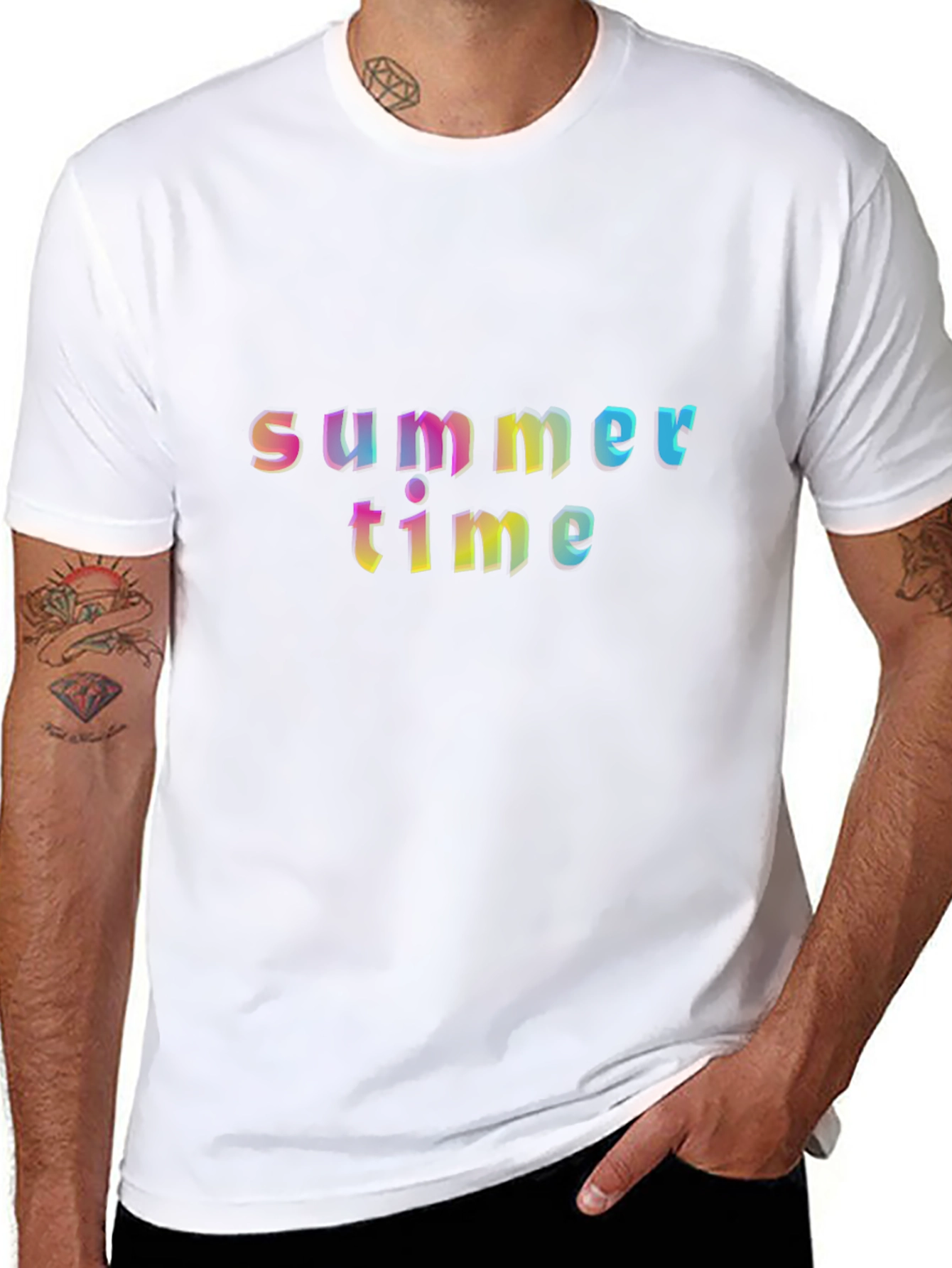 Summer Time Graphic T-Shirt - Rainbow Text Design
