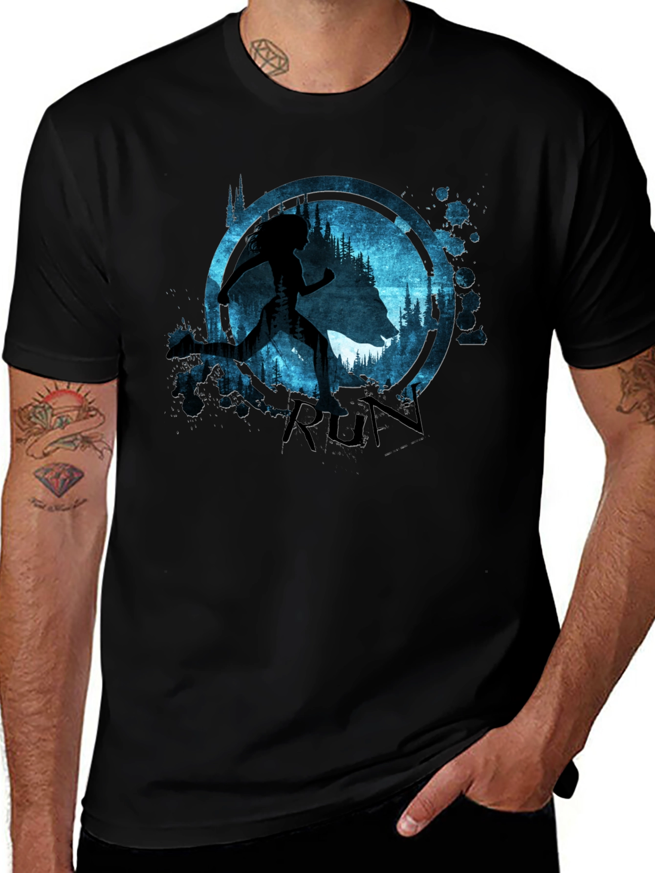 Run T-Shirt Wolf and Runner Graphic Tee