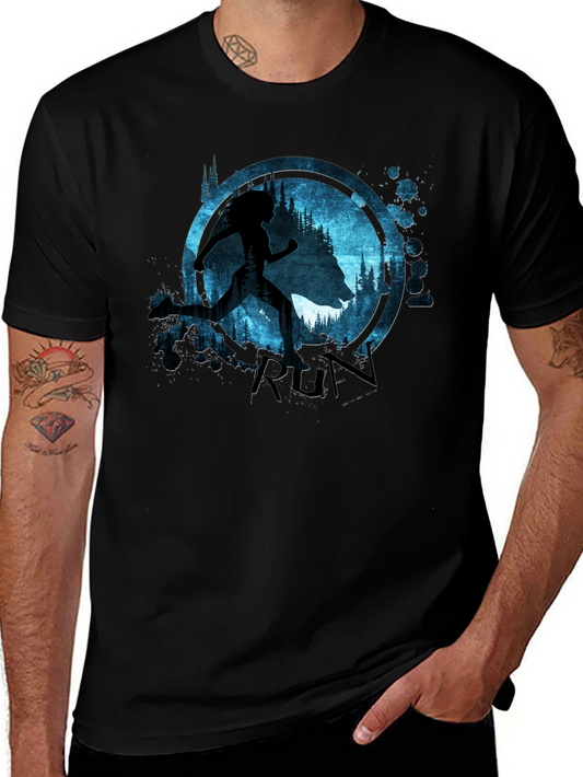 Run T-Shirt Wolf and Runner Graphic Tee