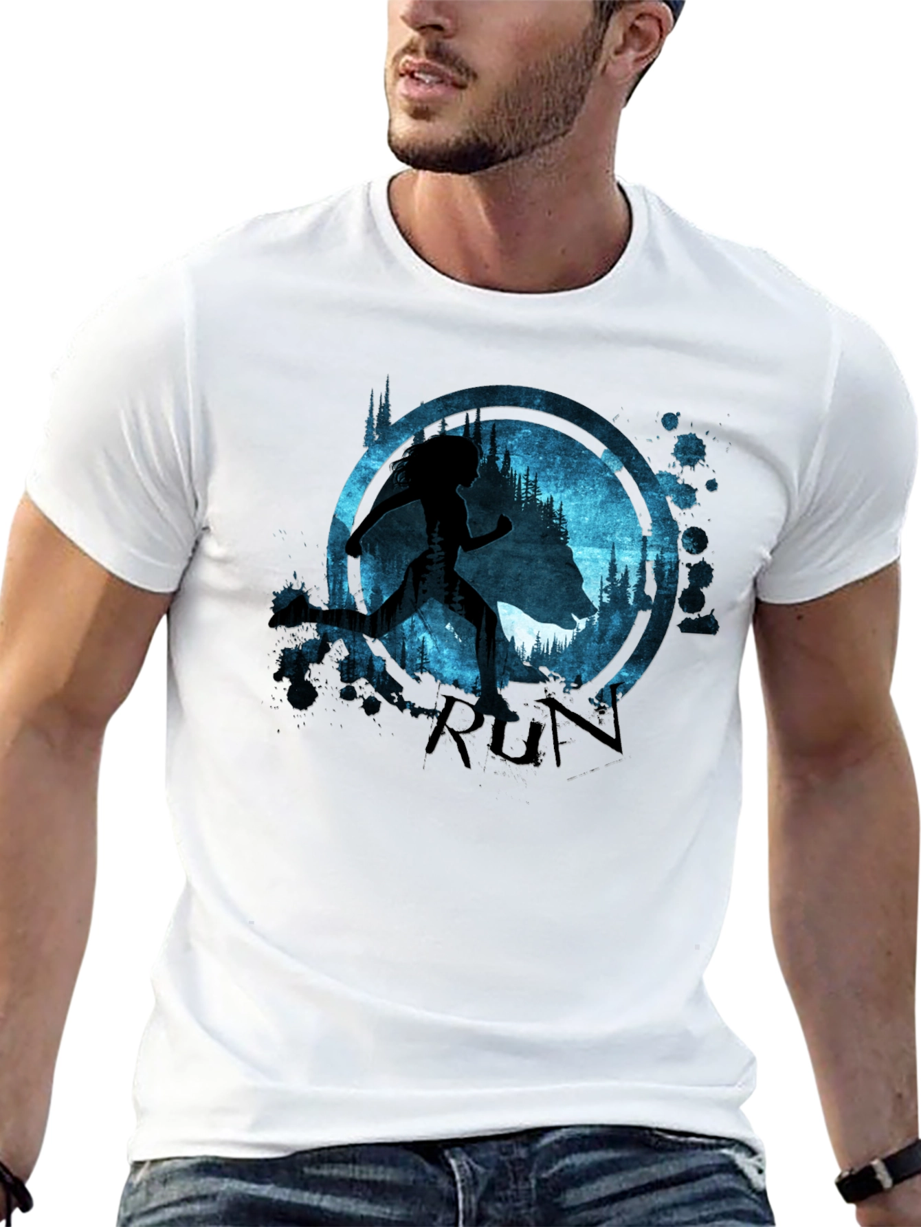 Run T-Shirt Wolf and Runner Graphic Tee