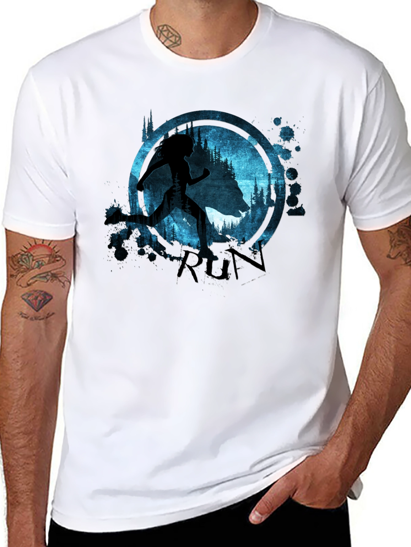 Run T-Shirt Wolf and Runner Graphic Tee