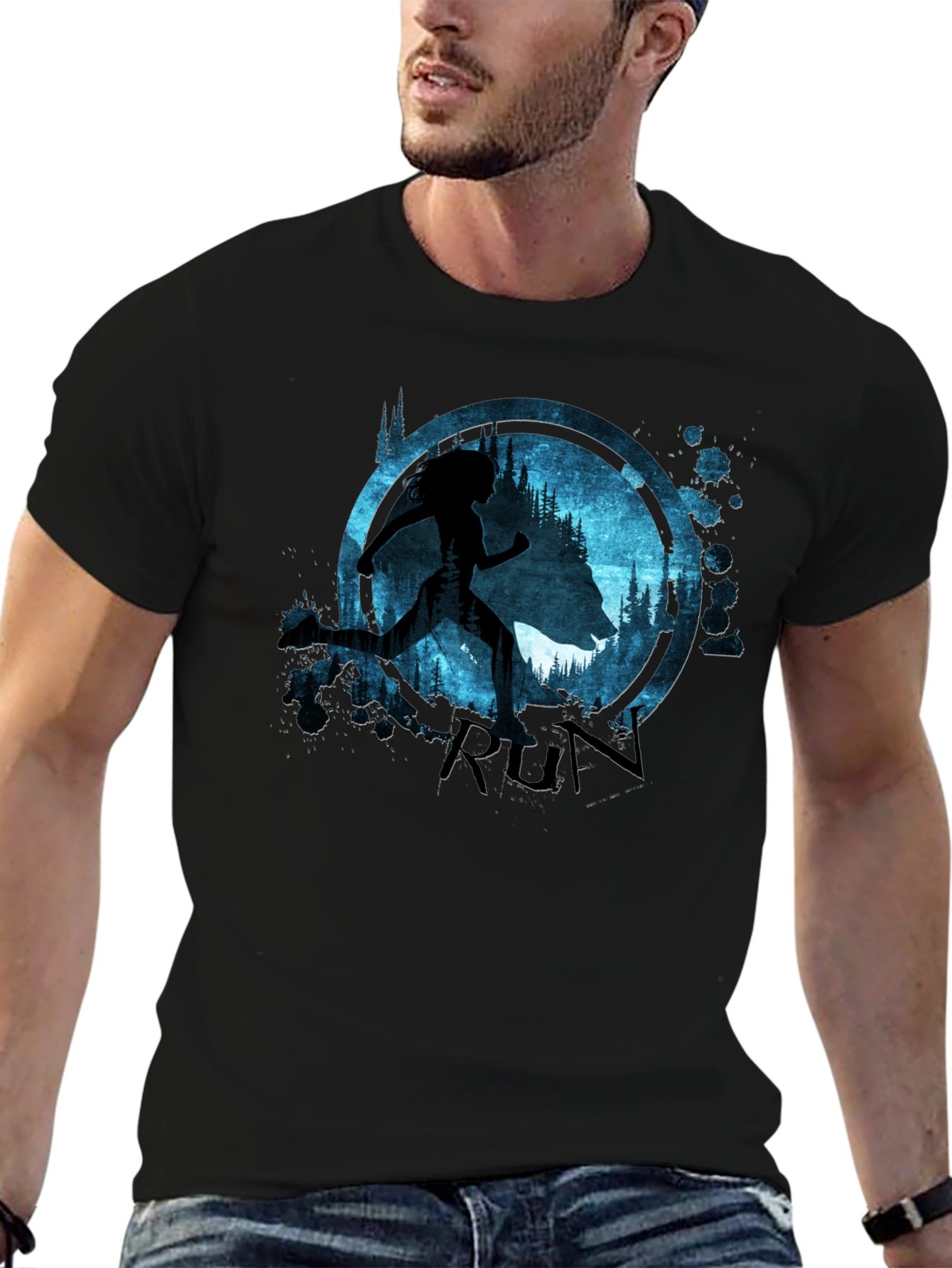 Run T-Shirt Wolf and Runner Graphic Tee