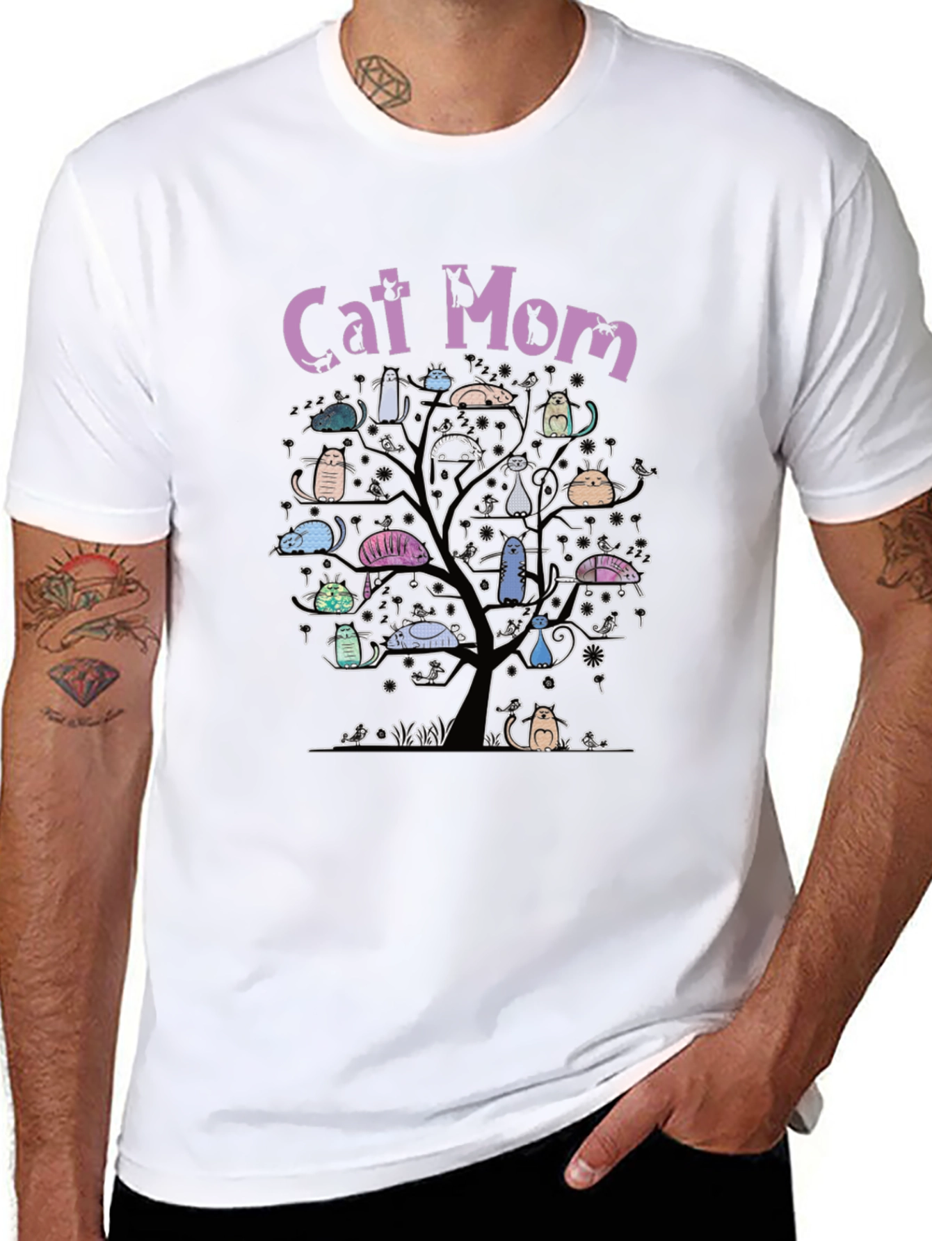 Cat Mom Tree T-Shirt - Whimsical Cat Lover Tee
