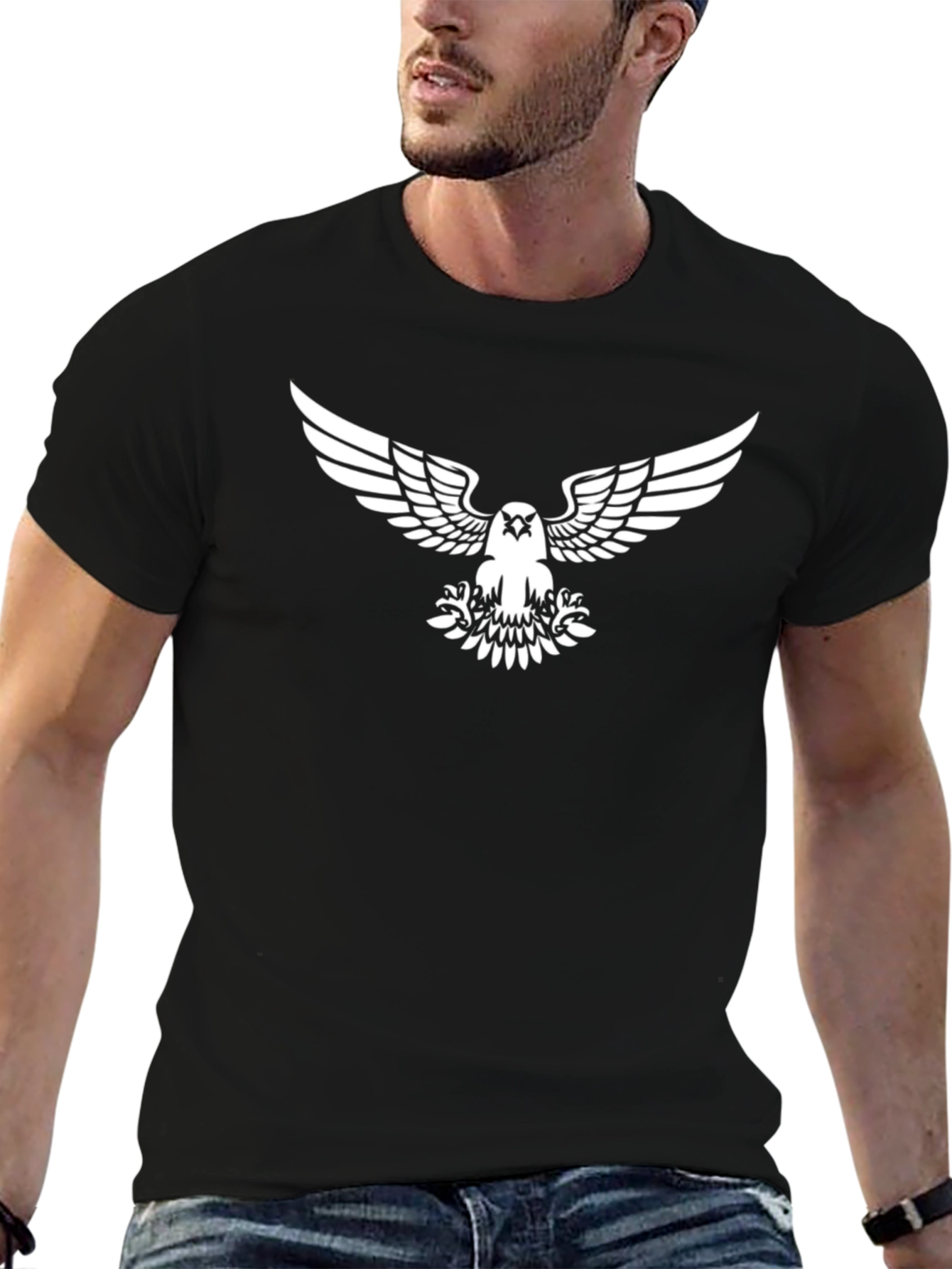 Eagle Graphic Print Black Cotton T-Shirt
