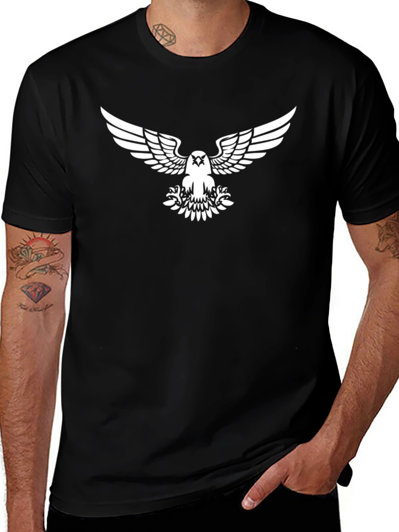 Eagle Graphic Print Black Cotton T-Shirt