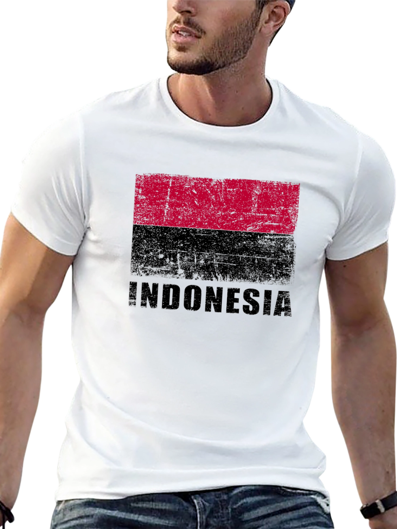 Indonesia Flag Graphic T-Shirt - Distressed Design