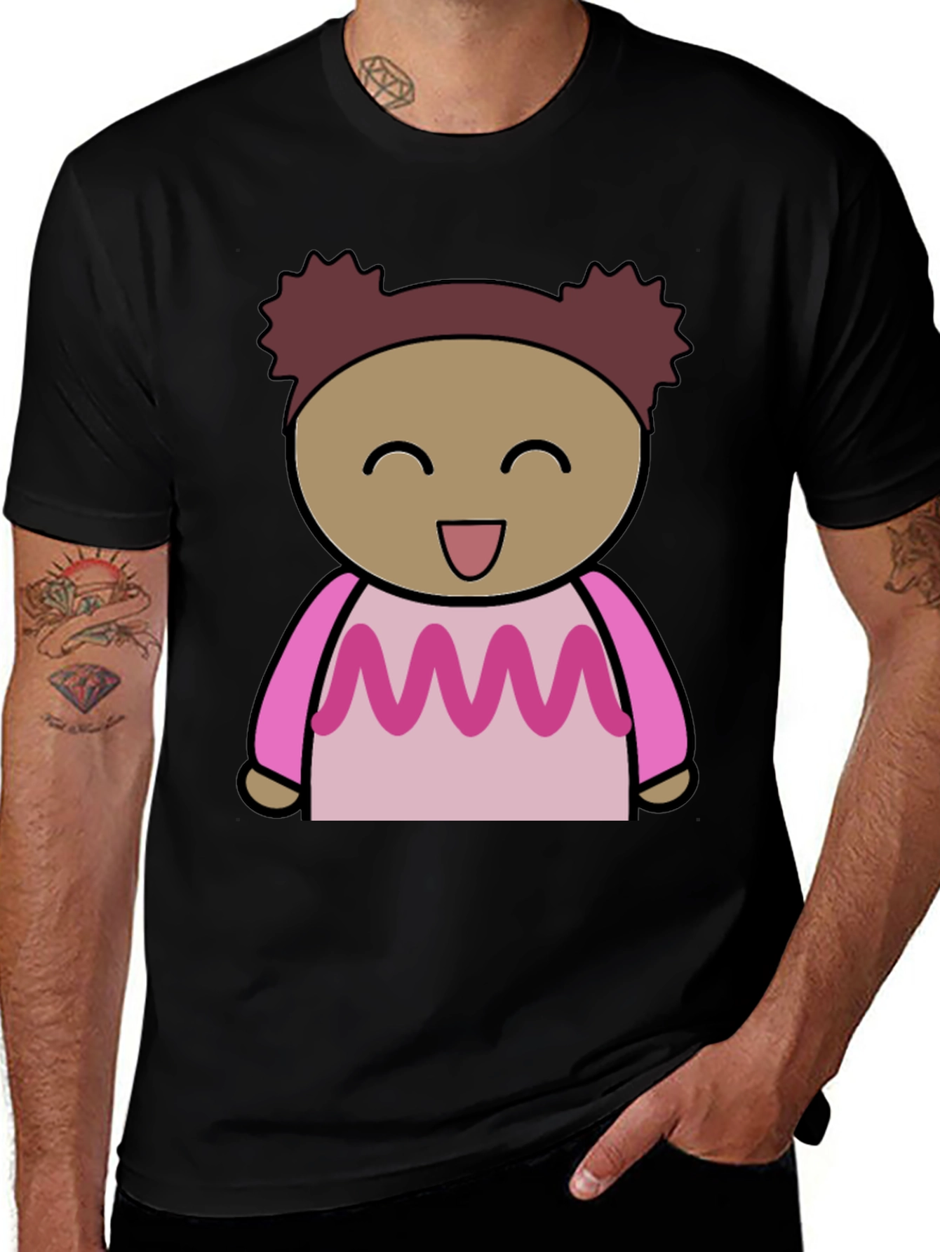 Cartoon Girl Graphic Print Black T-Shirt