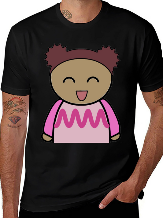 Cartoon Girl Graphic Print Black T-Shirt