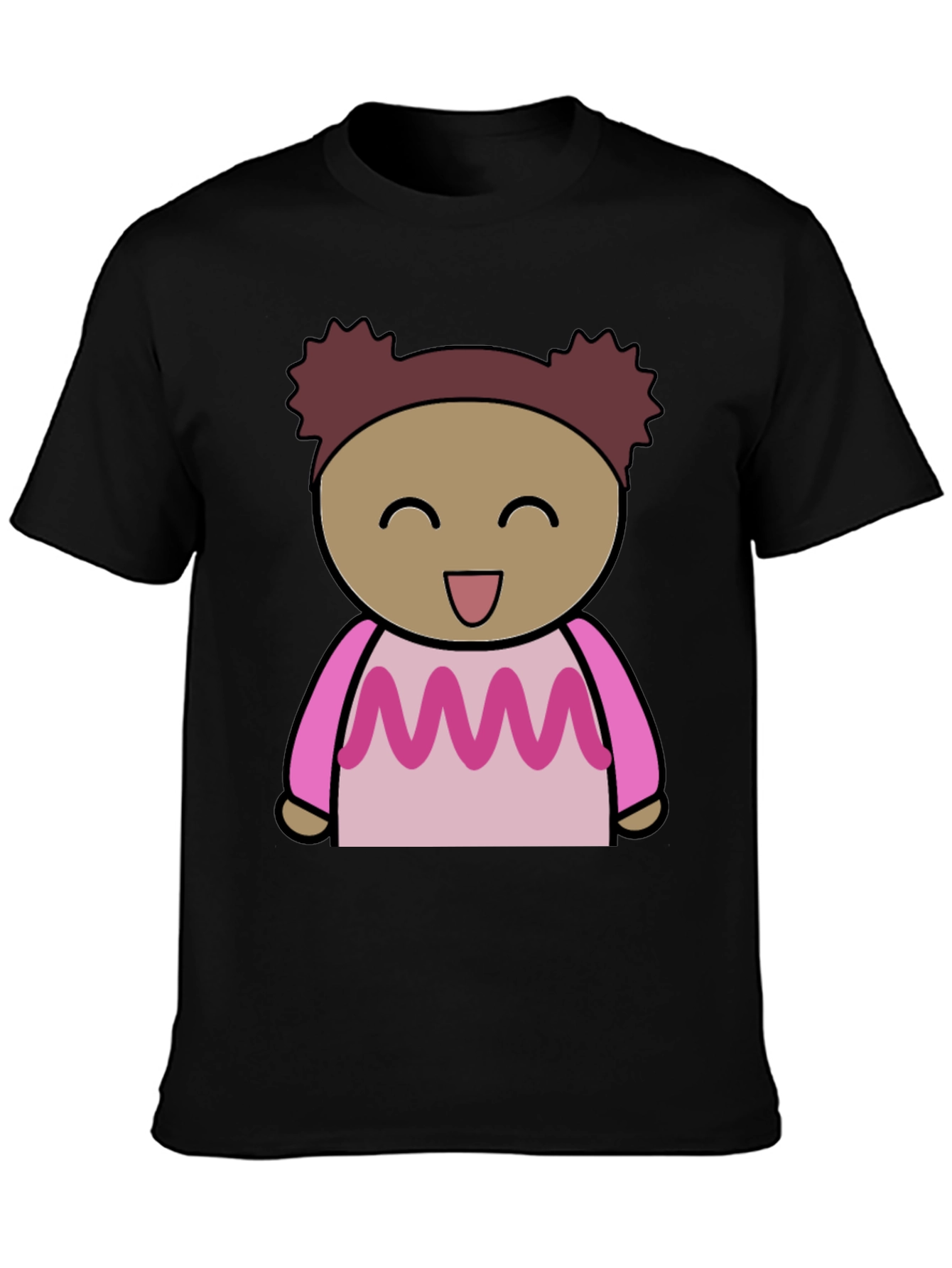 Cartoon Girl Graphic Print Black T-Shirt