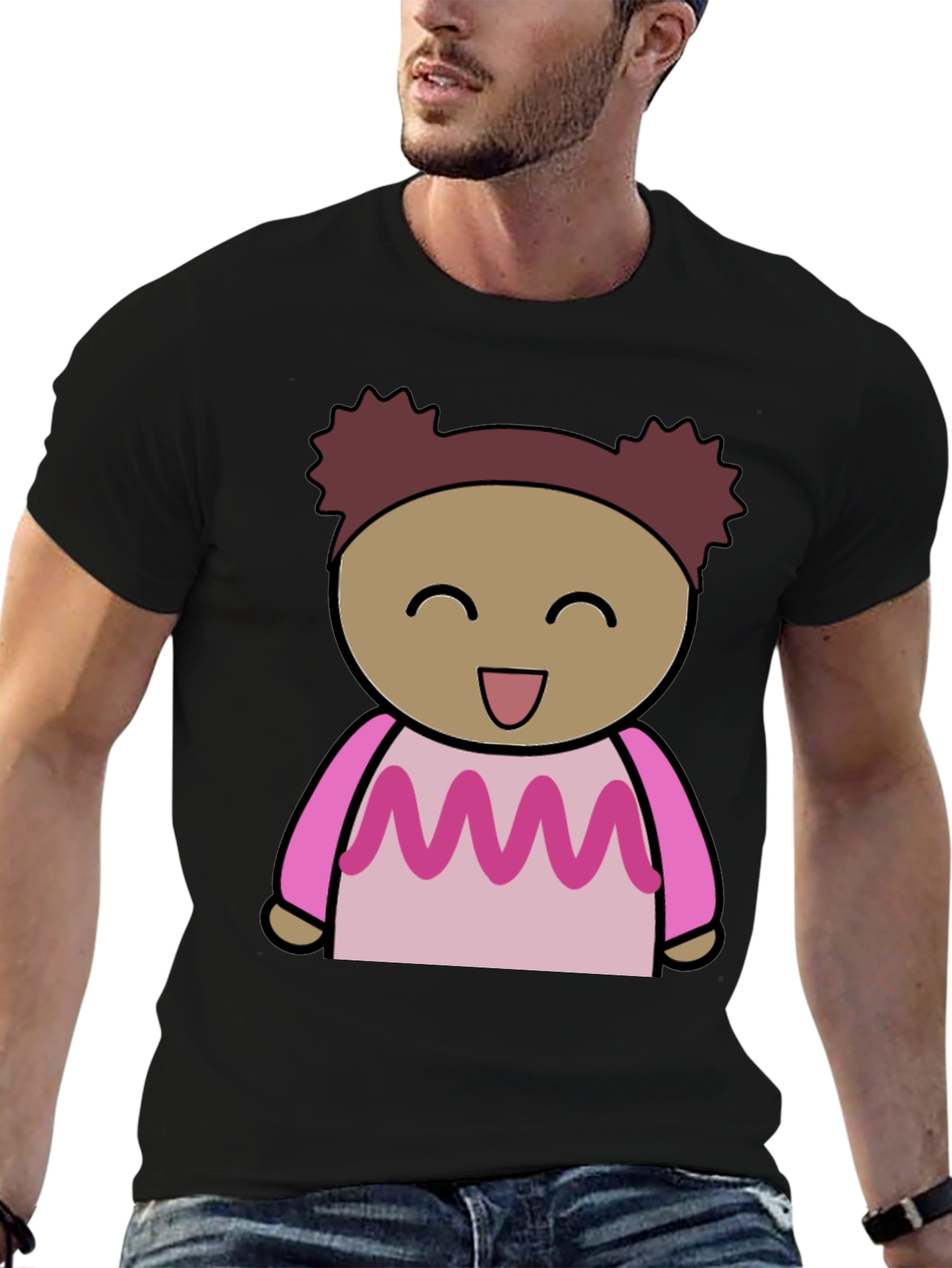 Cartoon Girl Graphic Print Black T-Shirt