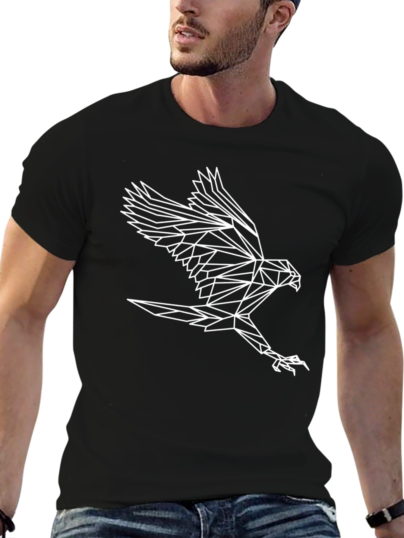 Geometric Eagle Graphic Tee - Black