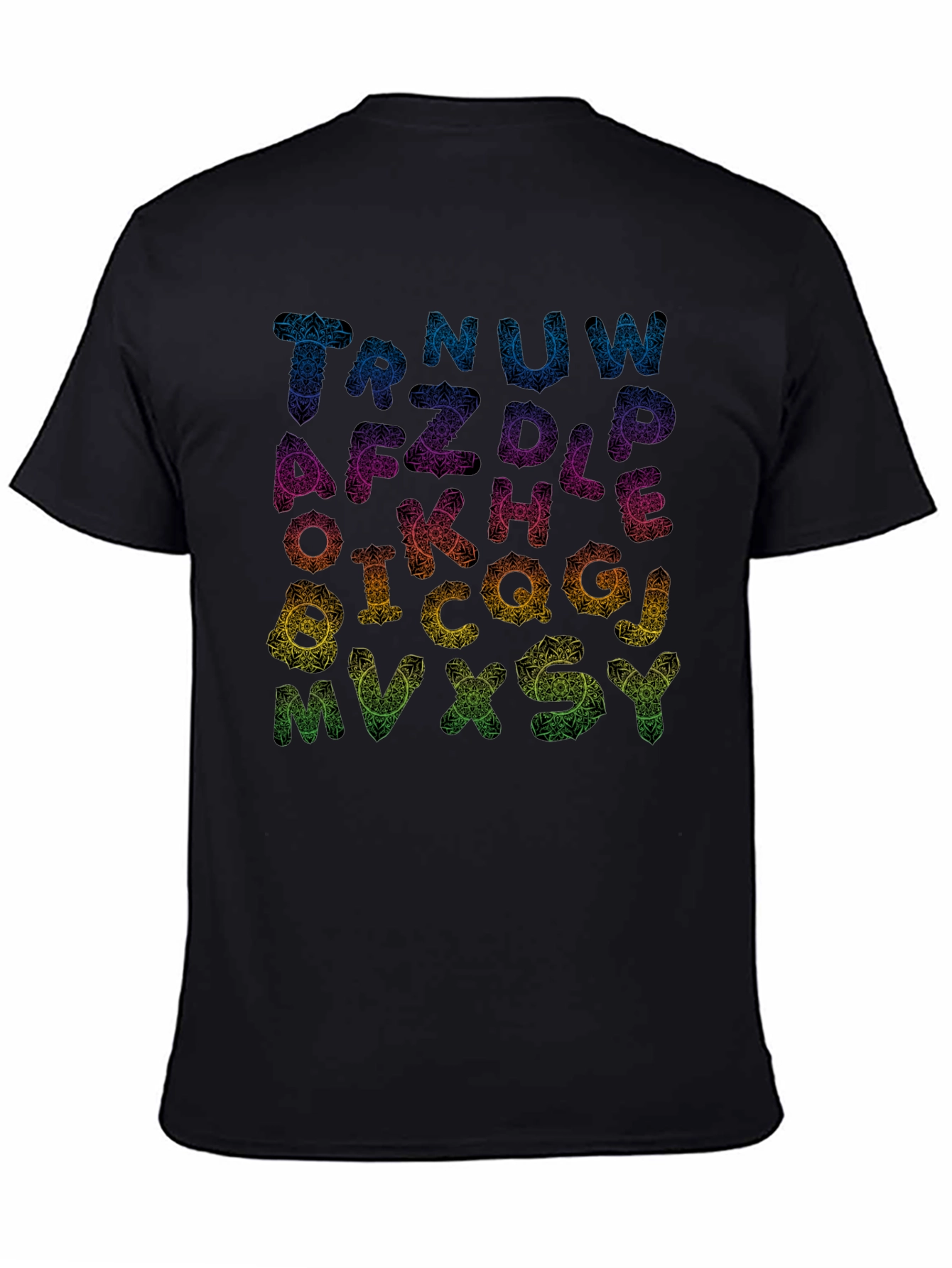 Alphabet Mandala Print Black T-Shirt