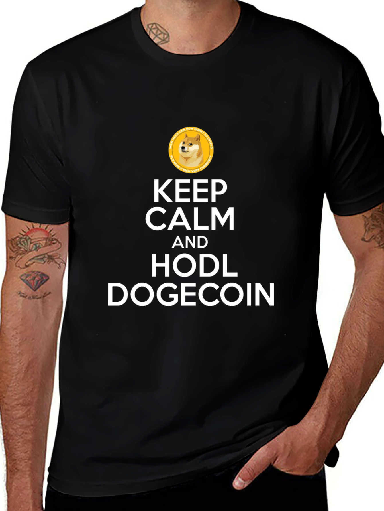 Keep Calm HODL Dogecoin Black T-Shirt