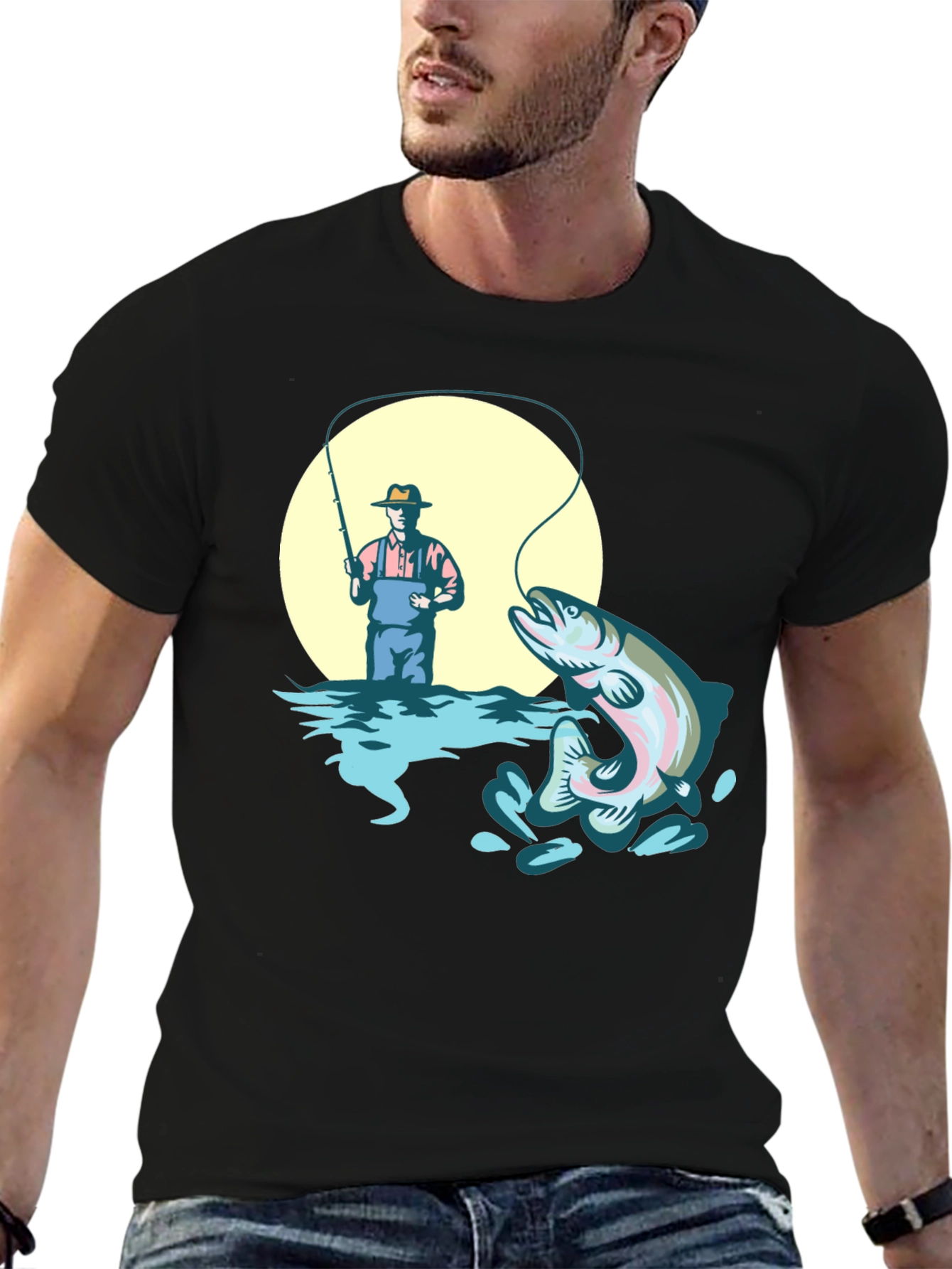Fishing T-Shirt - Man Catching Rainbow Trout