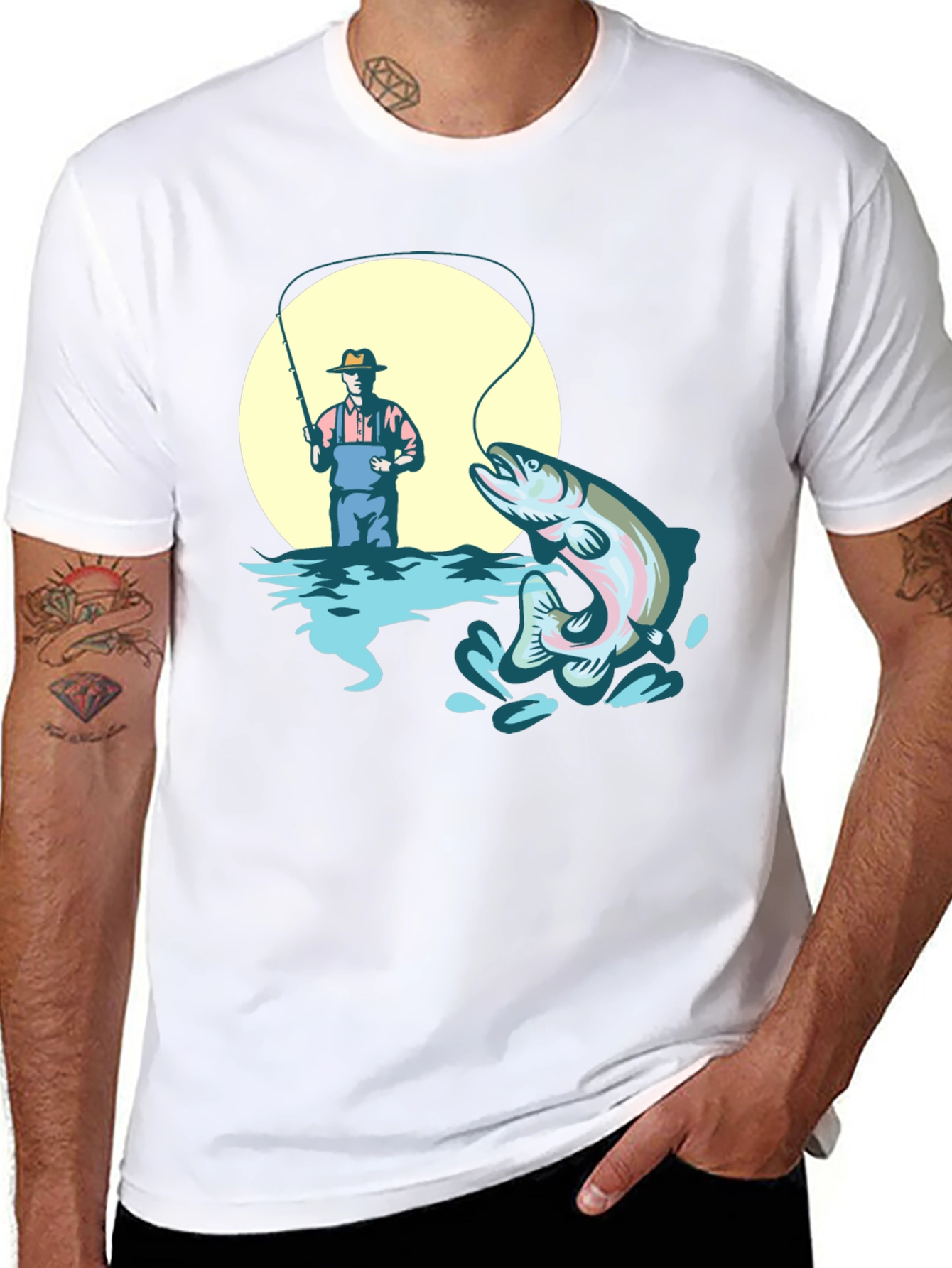 Fishing T-Shirt - Man Catching Rainbow Trout