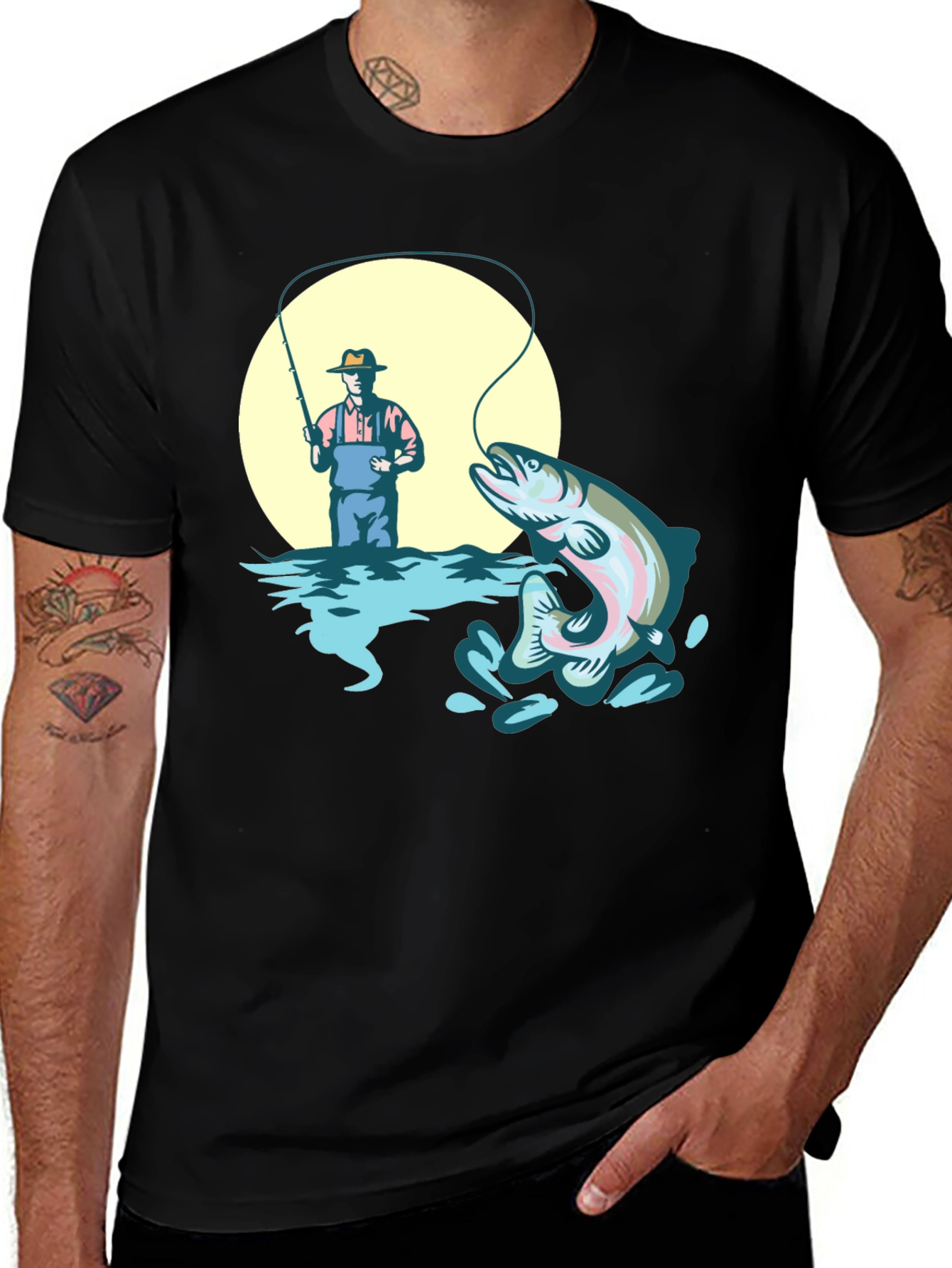 Fishing T-Shirt - Man Catching Rainbow Trout