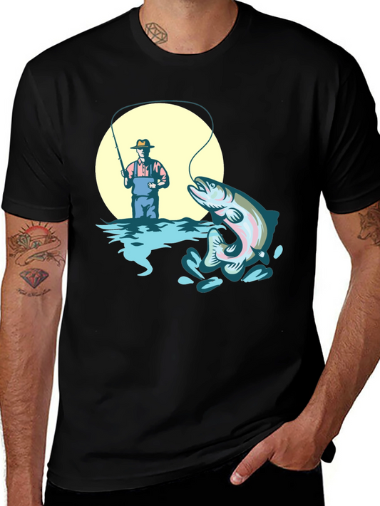 Fishing T-Shirt - Man Catching Rainbow Trout