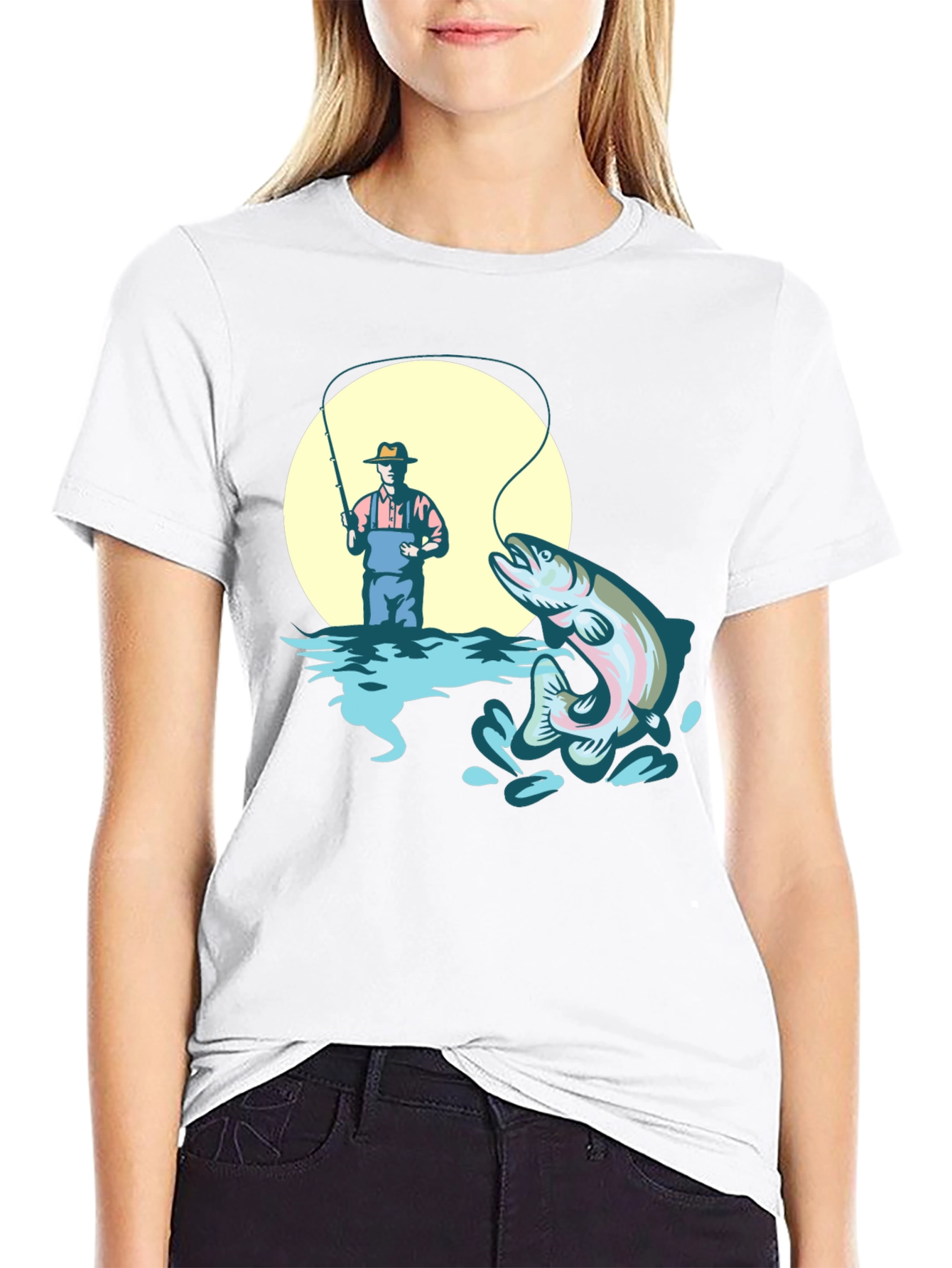 Fishing T-Shirt - Man Catching Rainbow Trout