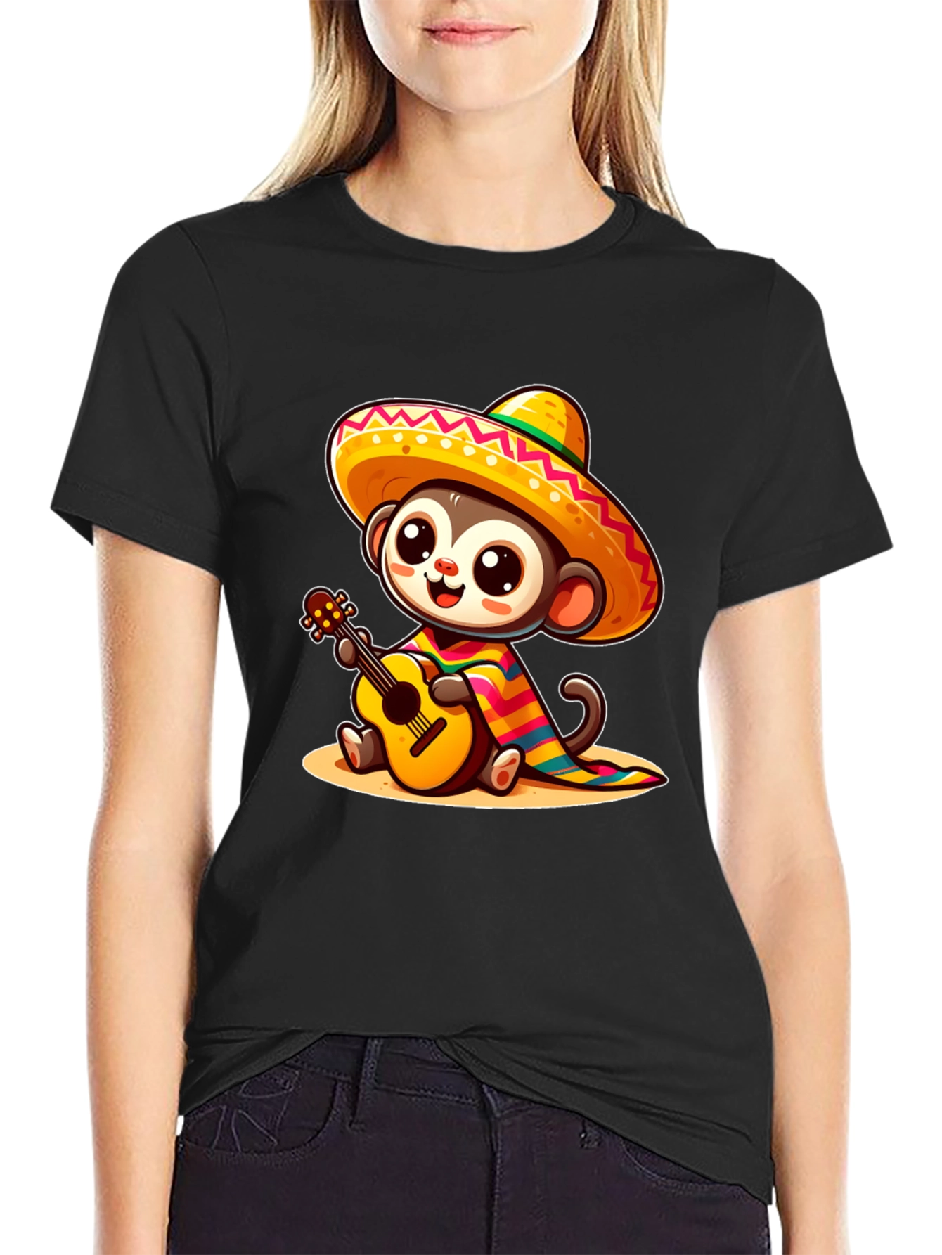 Monkey in Sombrero T-Shirt - Guitar Playing