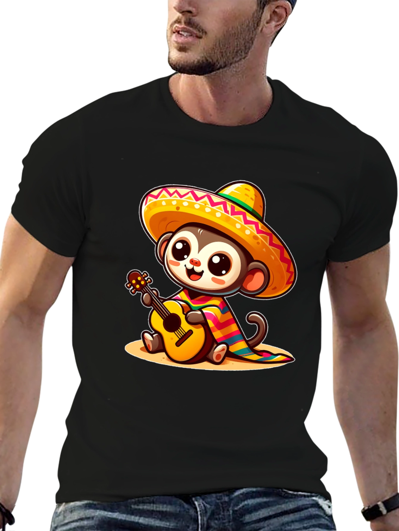 Monkey in Sombrero T-Shirt - Guitar Playing