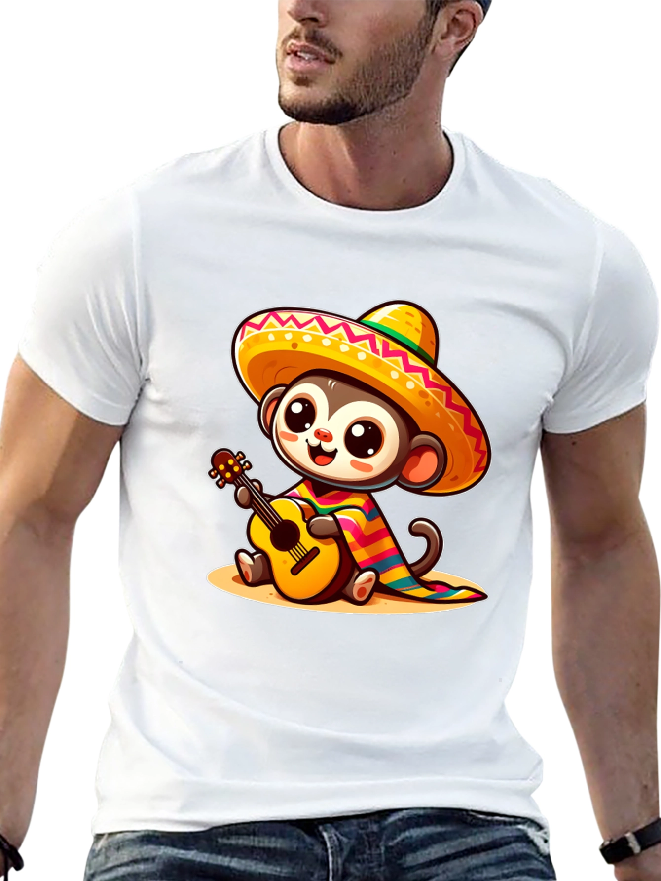 Monkey in Sombrero T-Shirt - Guitar Playing