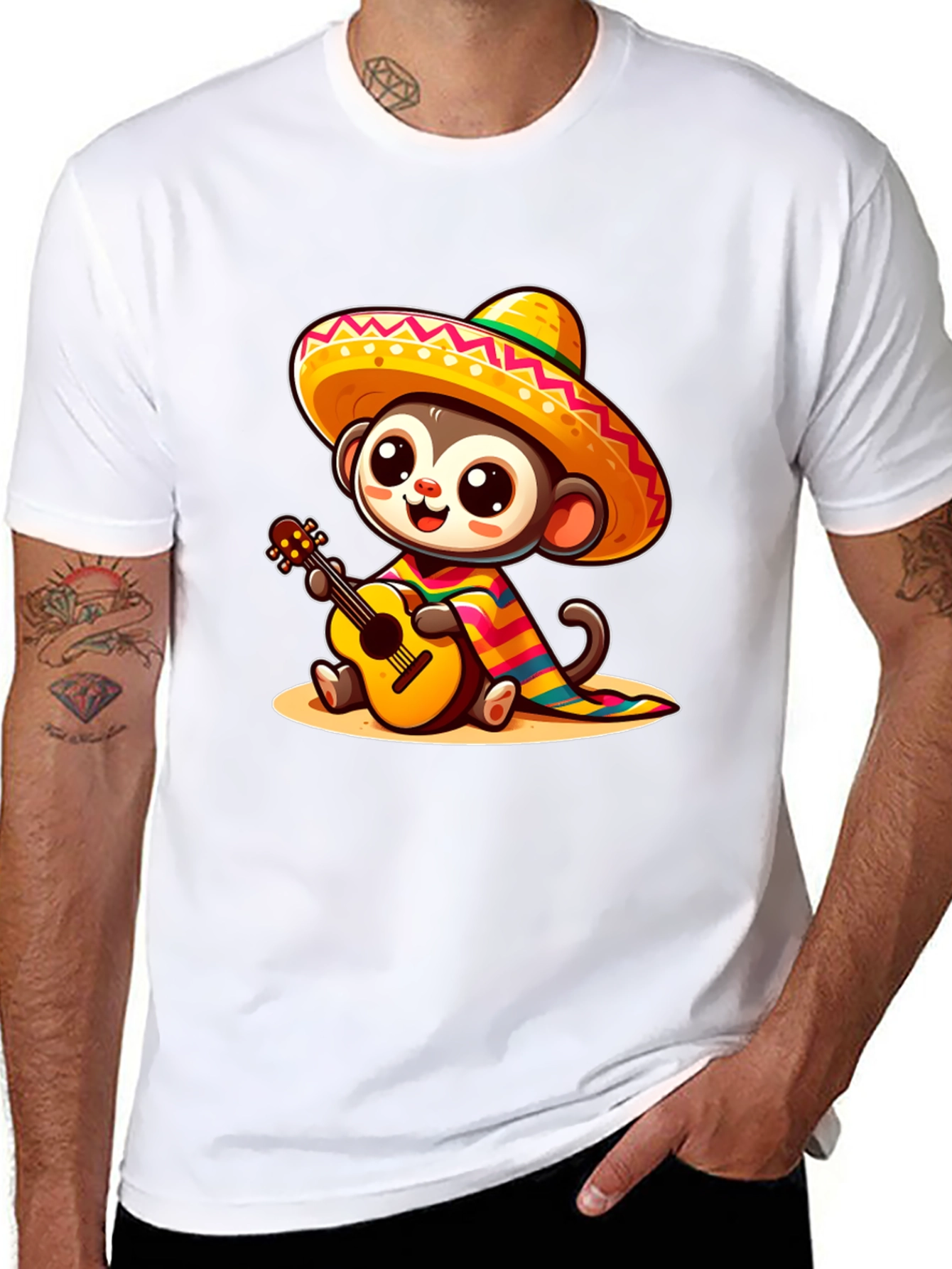 Monkey in Sombrero T-Shirt - Guitar Playing