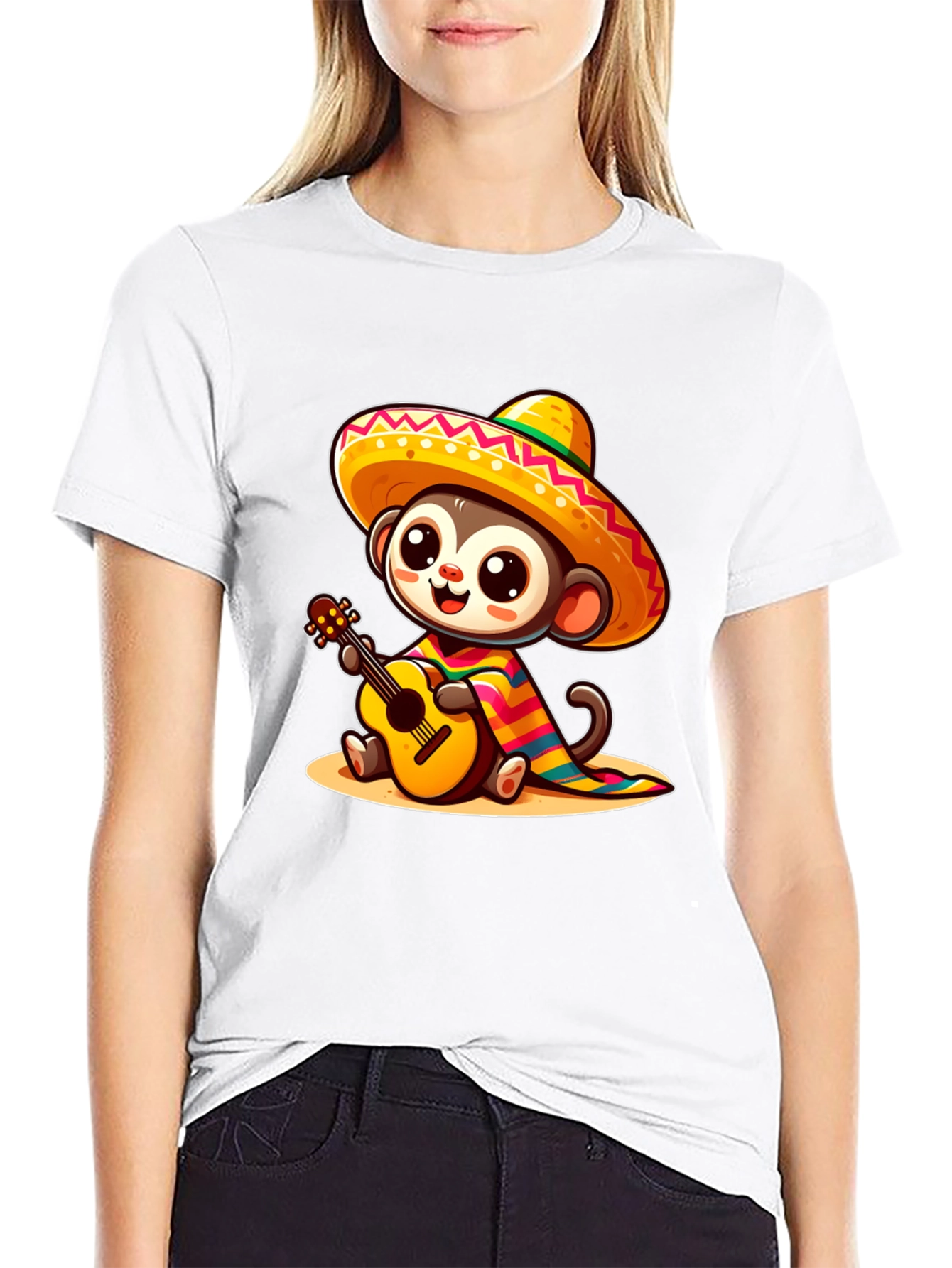 Monkey in Sombrero T-Shirt - Guitar Playing