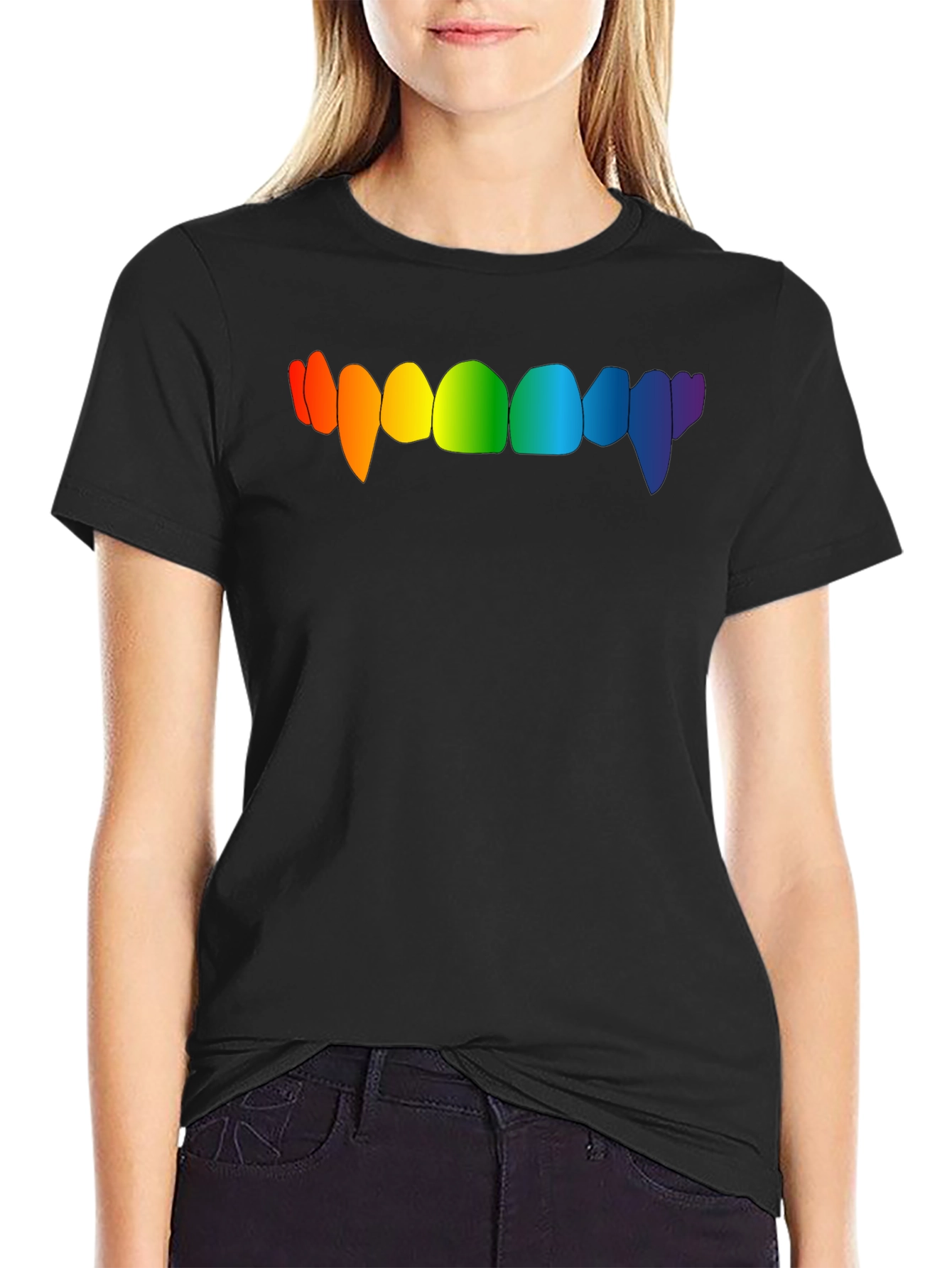 Rainbow Vampire Teeth Graphic Tee - Black