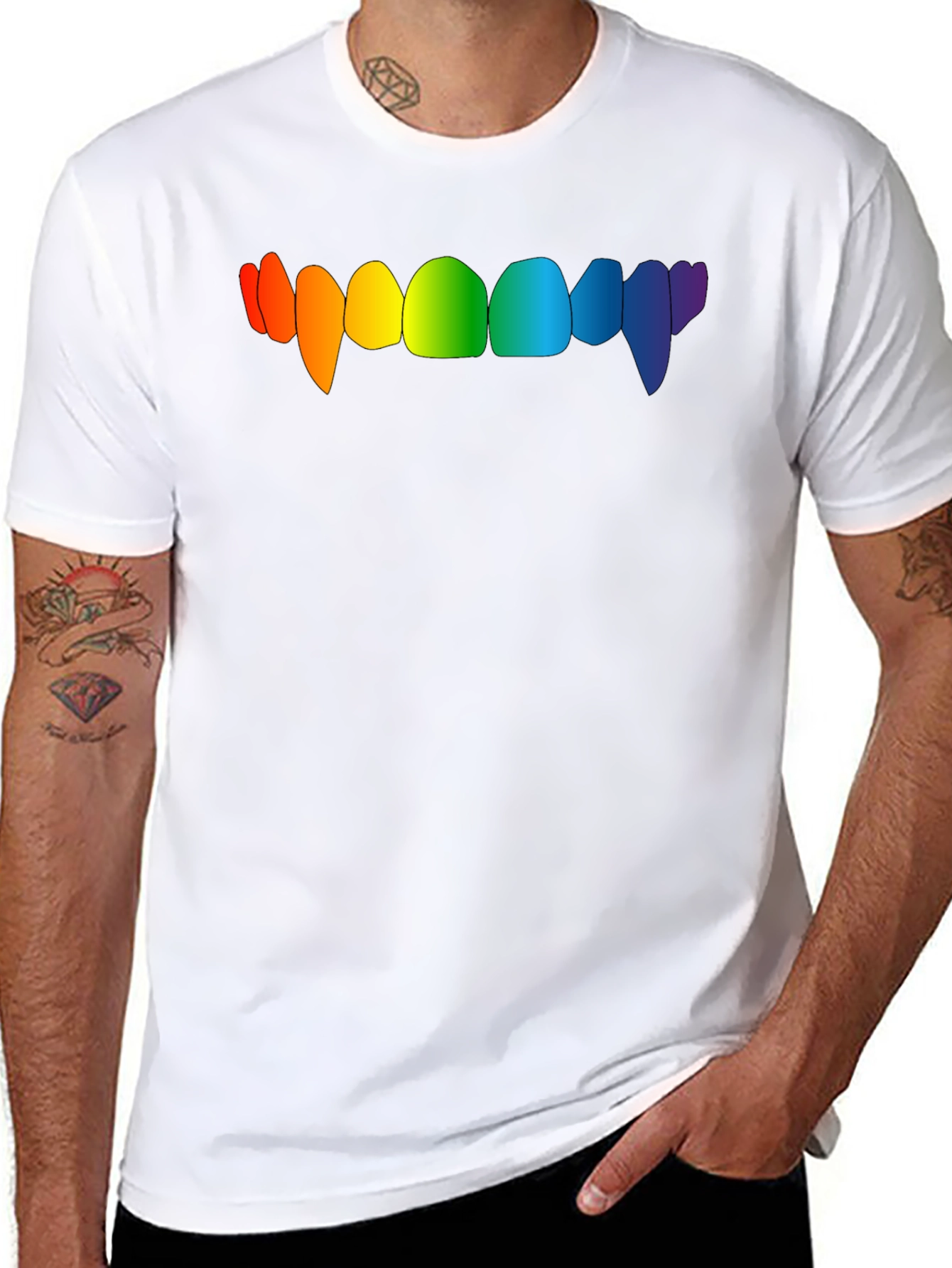 Rainbow Vampire Teeth Graphic Tee - Black