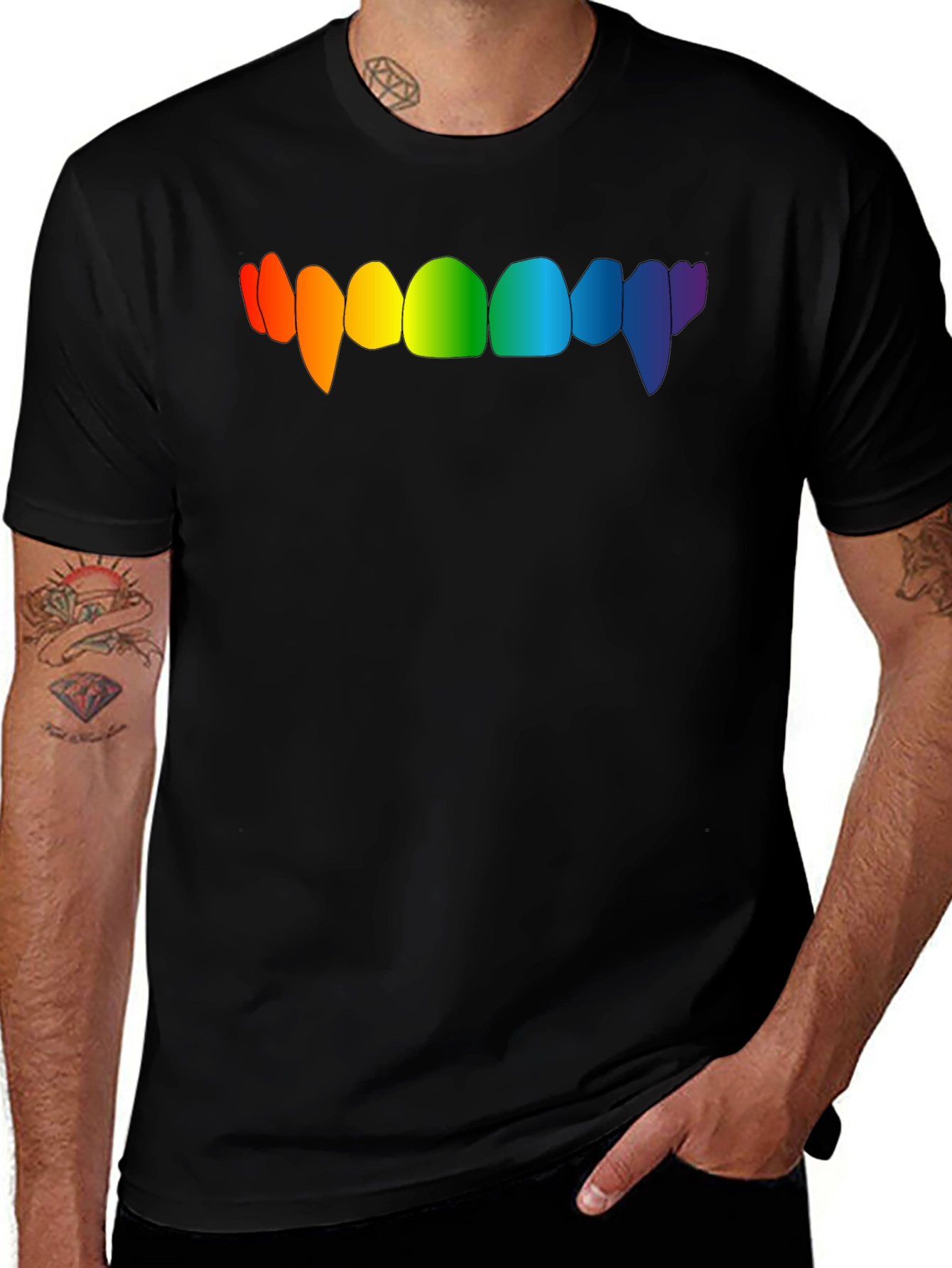 Rainbow Vampire Teeth Graphic Tee - Black