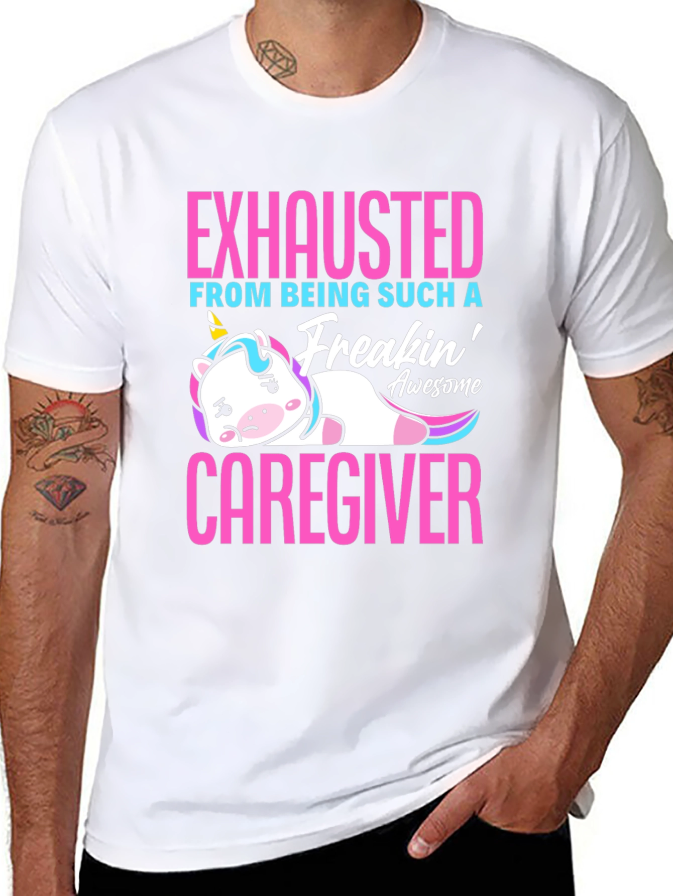 Exhausted Caregiver Unicorn T-Shirt