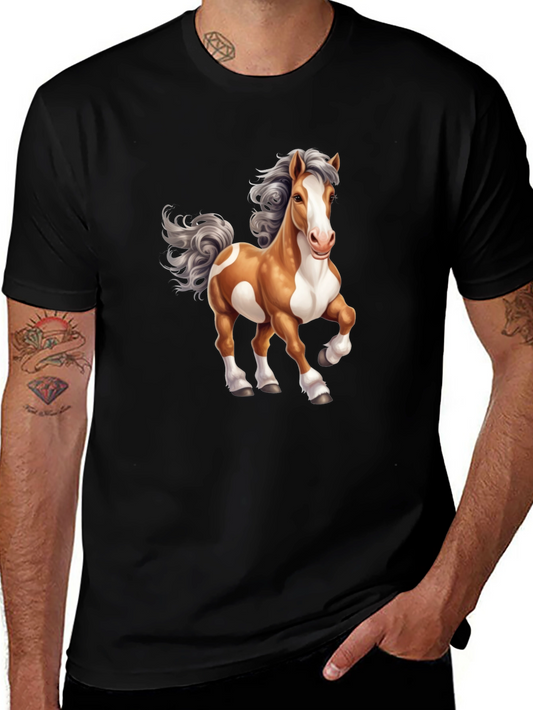 Horse Cartoon Graphic Tee - Mens Black T-Shirt