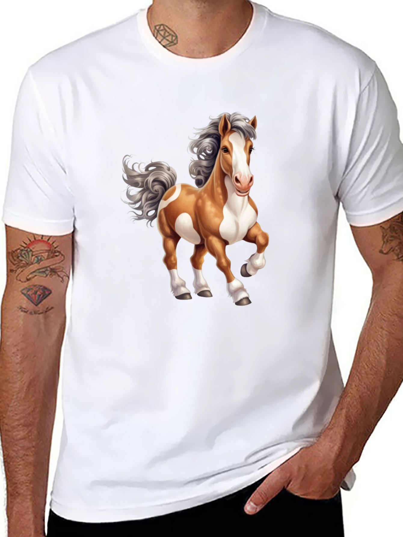 Horse Cartoon Graphic Tee - Mens Black T-Shirt