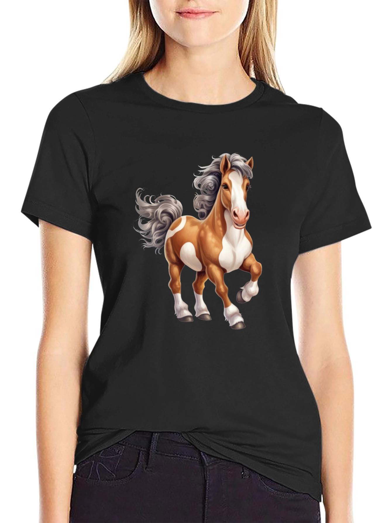 Horse Cartoon Graphic Tee - Mens Black T-Shirt