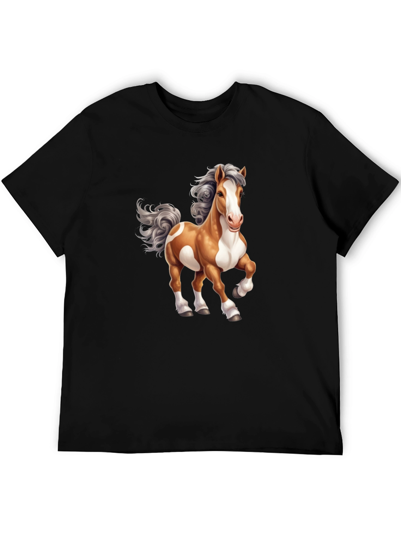 Horse Cartoon Graphic Tee - Mens Black T-Shirt