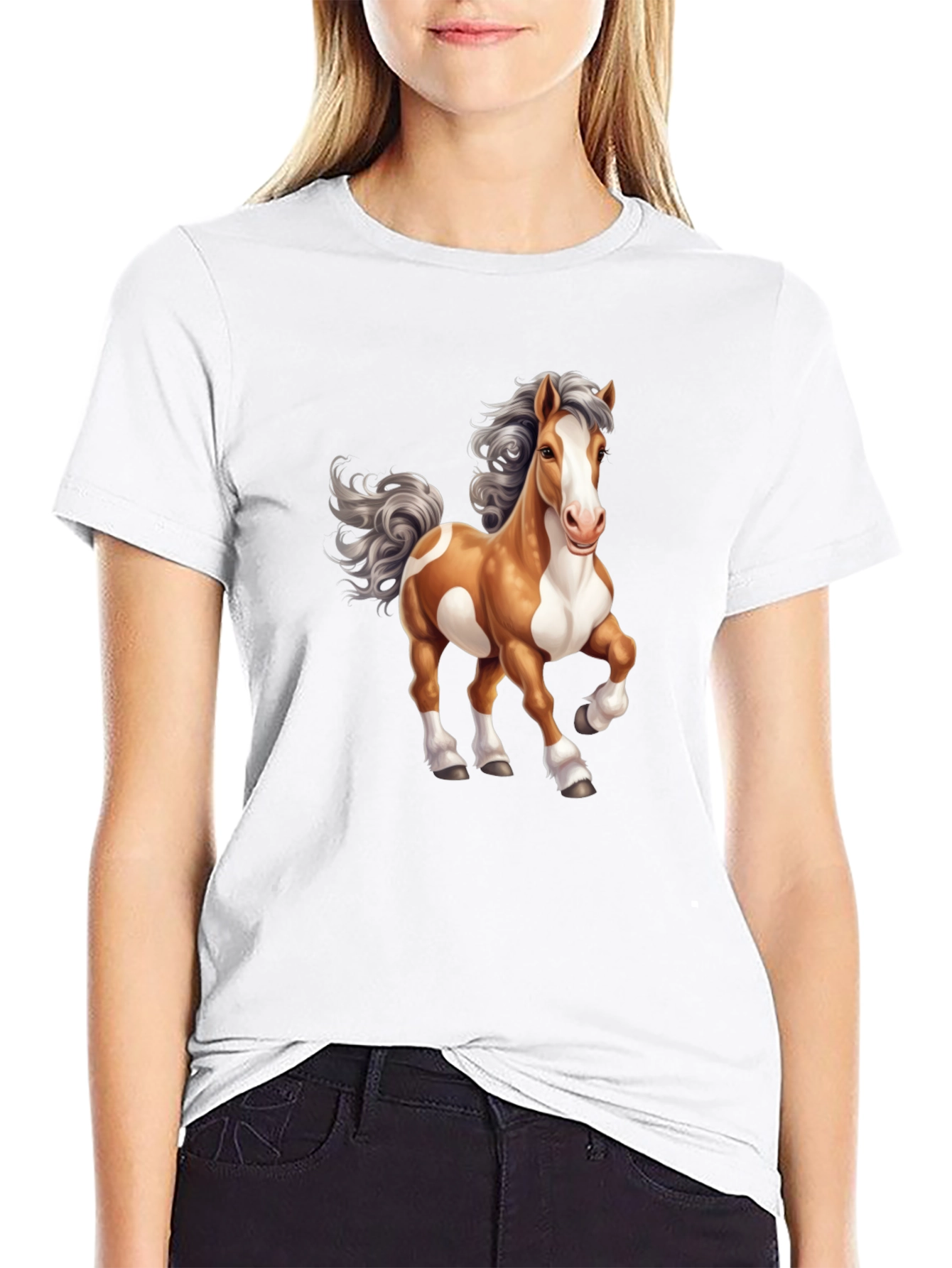 Horse Cartoon Graphic Tee - Mens Black T-Shirt
