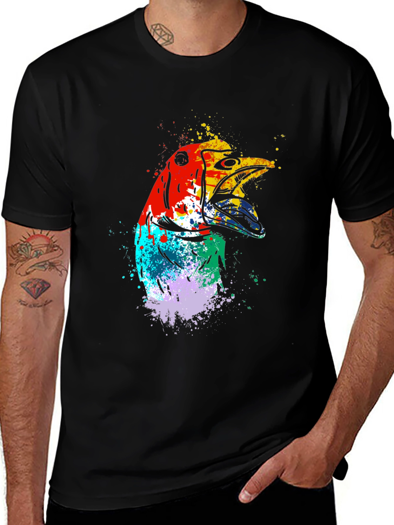 Abstract Bird Graphic Tee - Mens Black T-Shirt