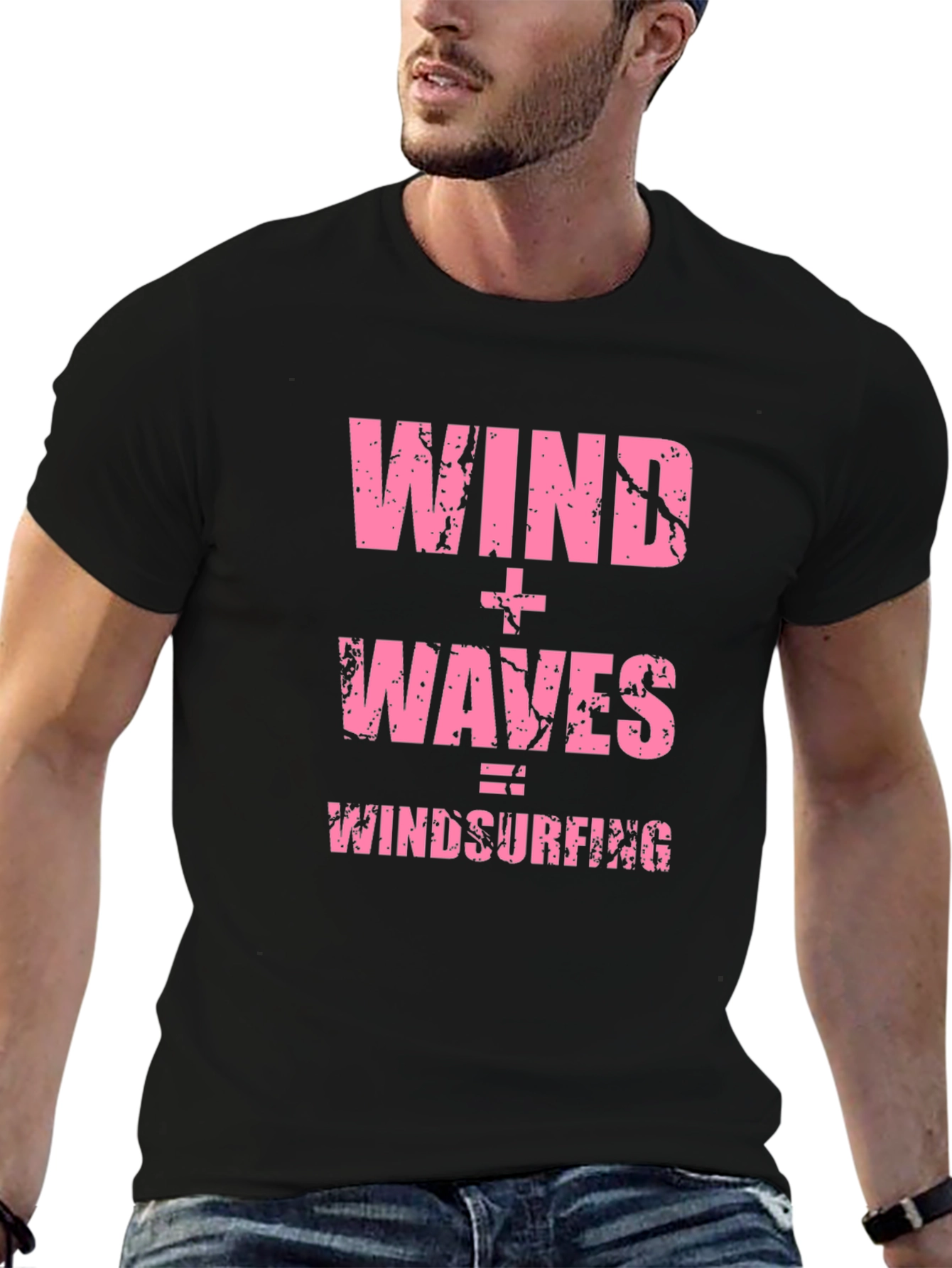 Wind + Waves = Windsurfing Black T-Shirt