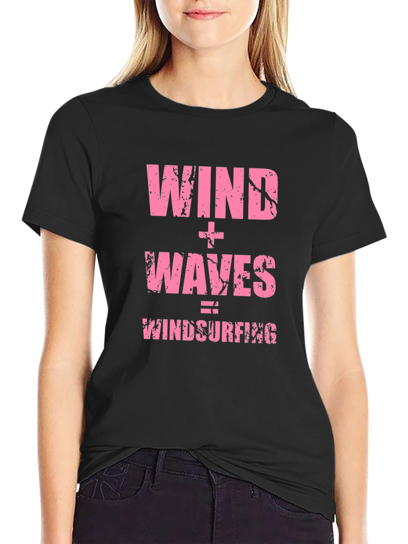 Wind + Waves = Windsurfing Black T-Shirt