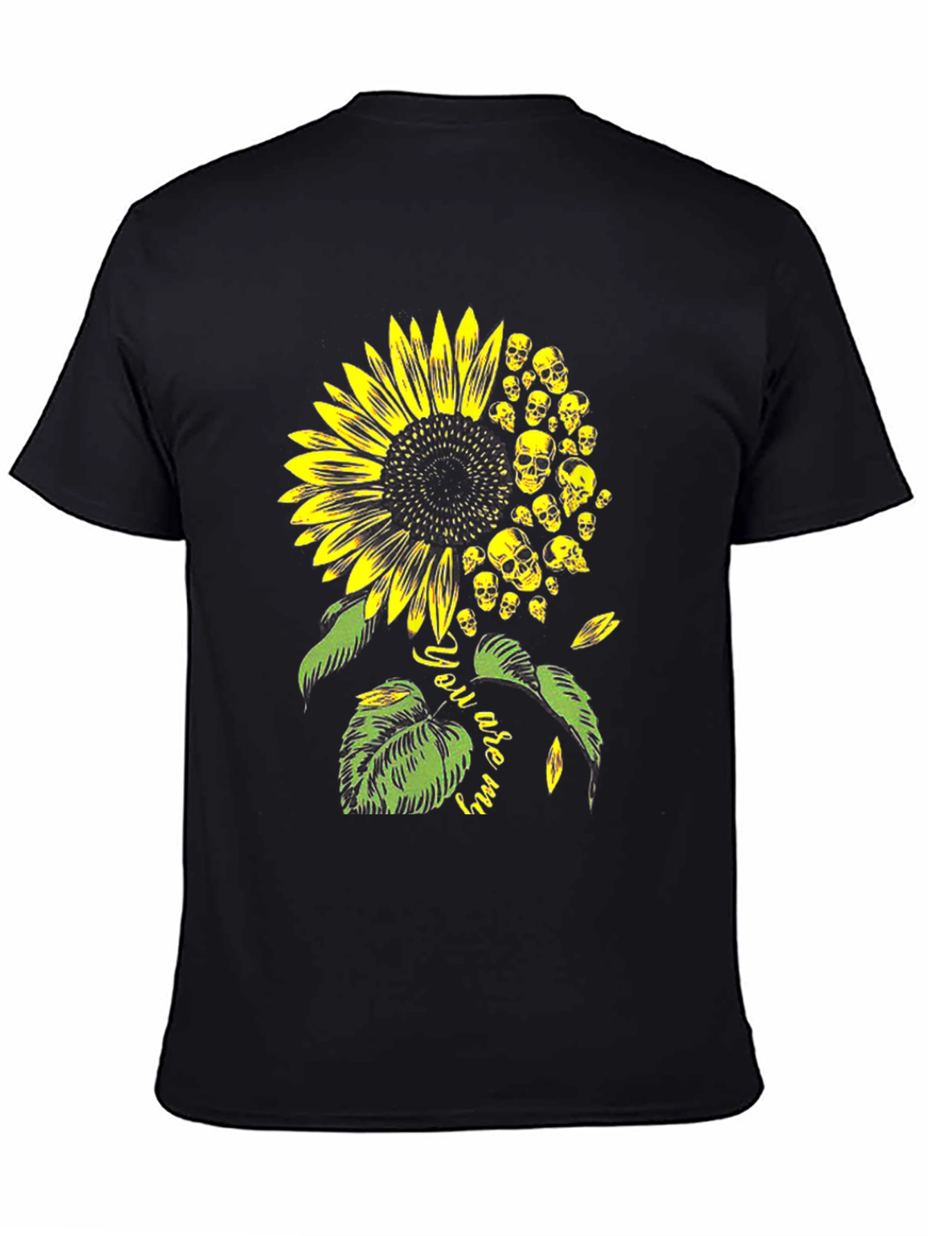Skull Sunflower Graphic Tee - Black Cotton T-Shirt