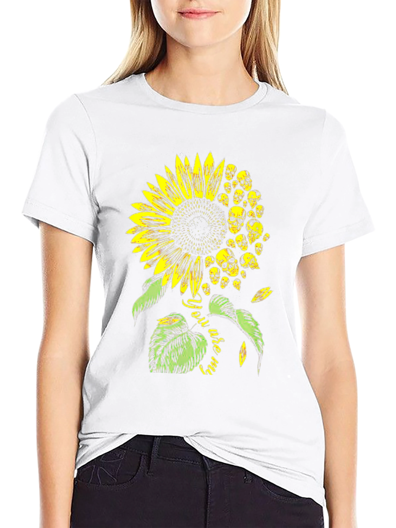 Skull Sunflower Graphic Tee - Black Cotton T-Shirt