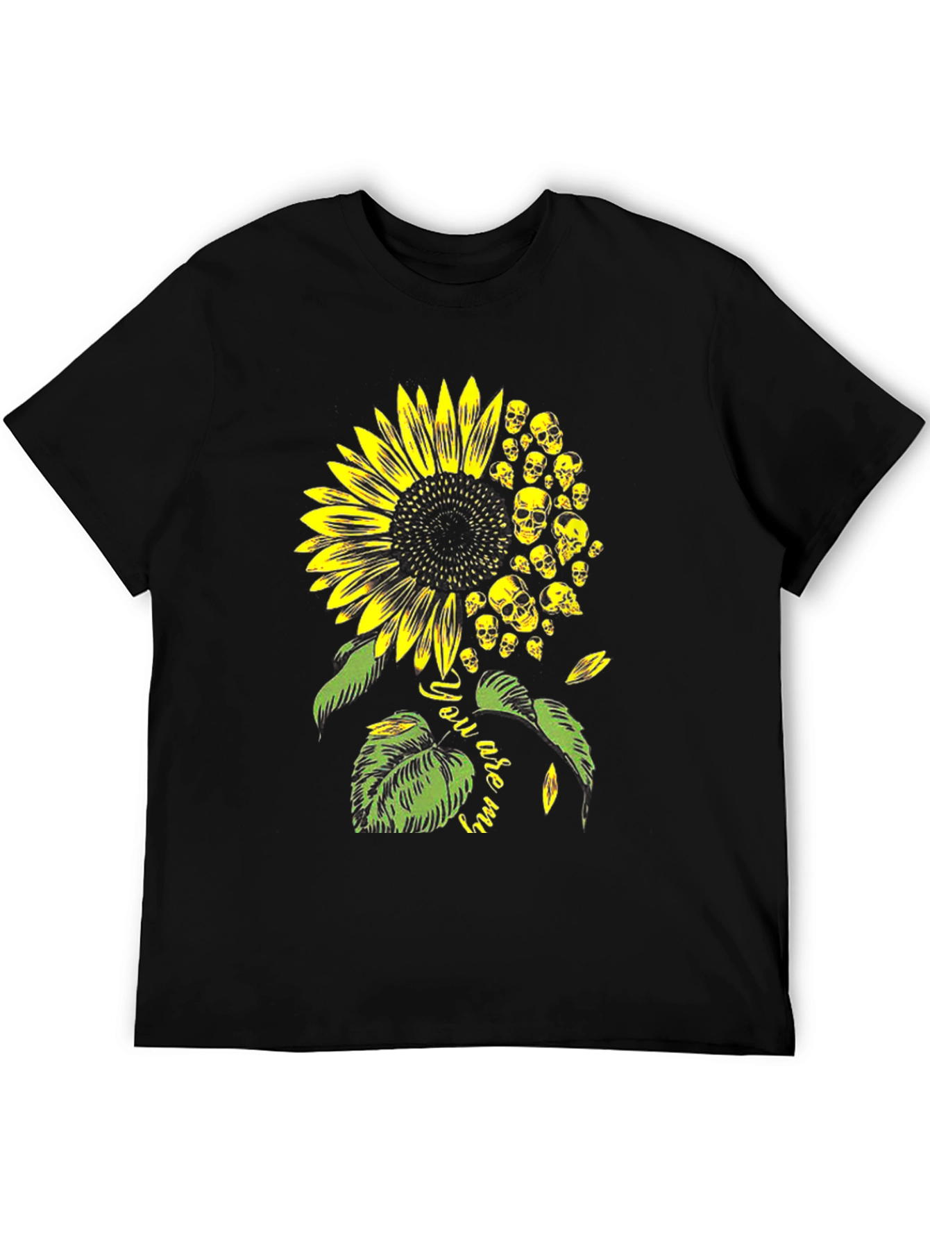 Skull Sunflower Graphic Tee - Black Cotton T-Shirt