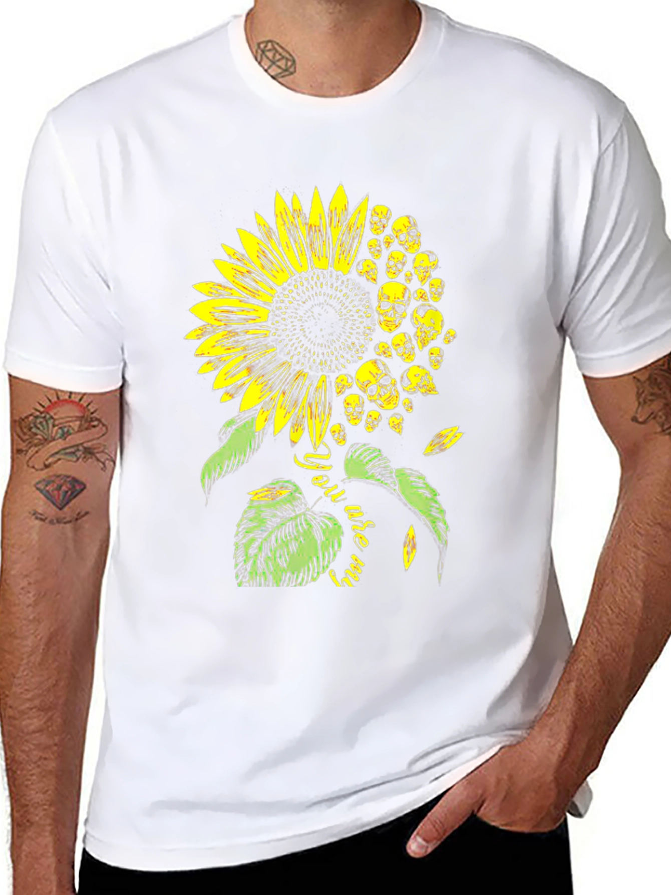 Skull Sunflower Graphic Tee - Black Cotton T-Shirt