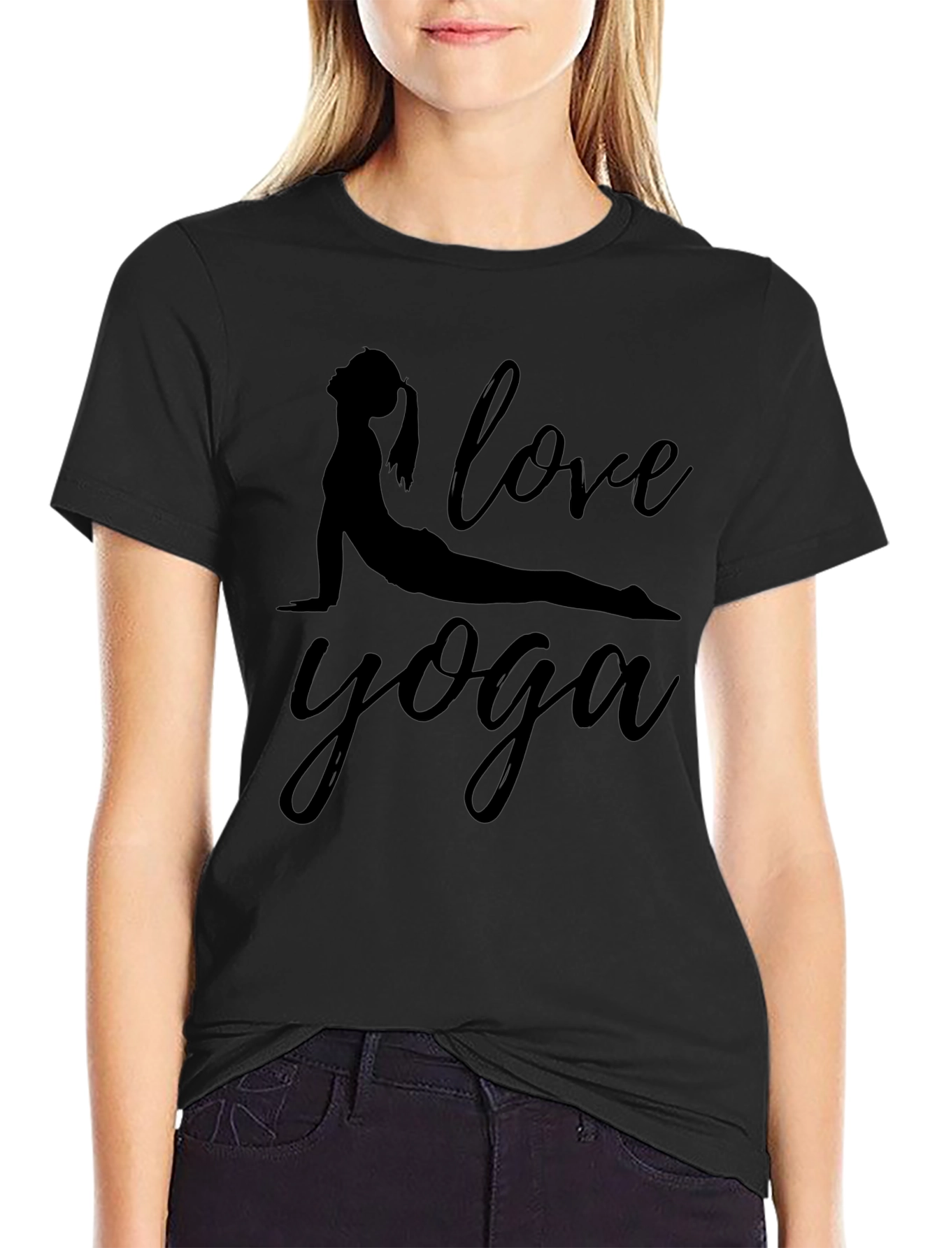 I Love Yoga Black Graphic T-Shirt