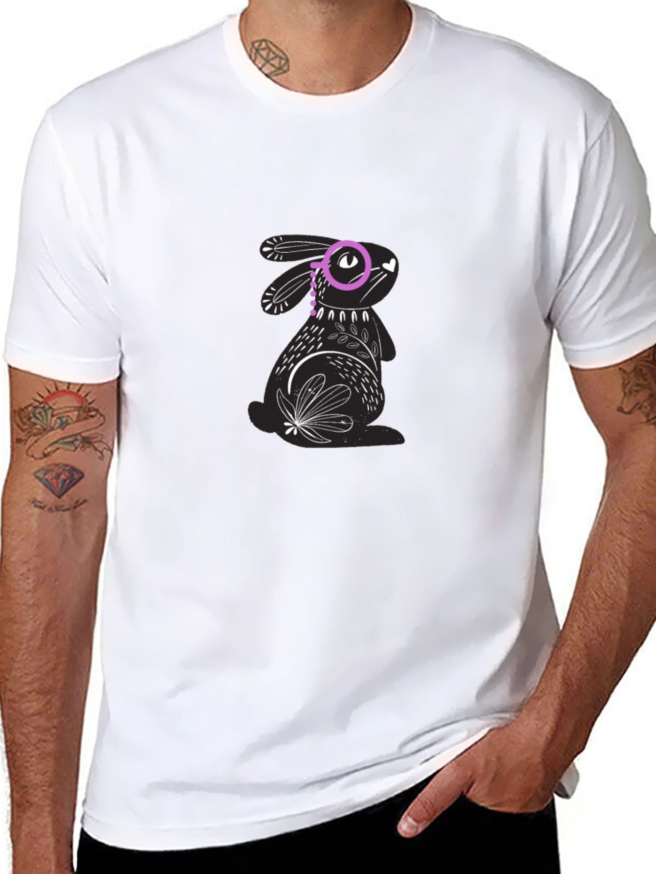 Black Tee with Rabbit Graphic