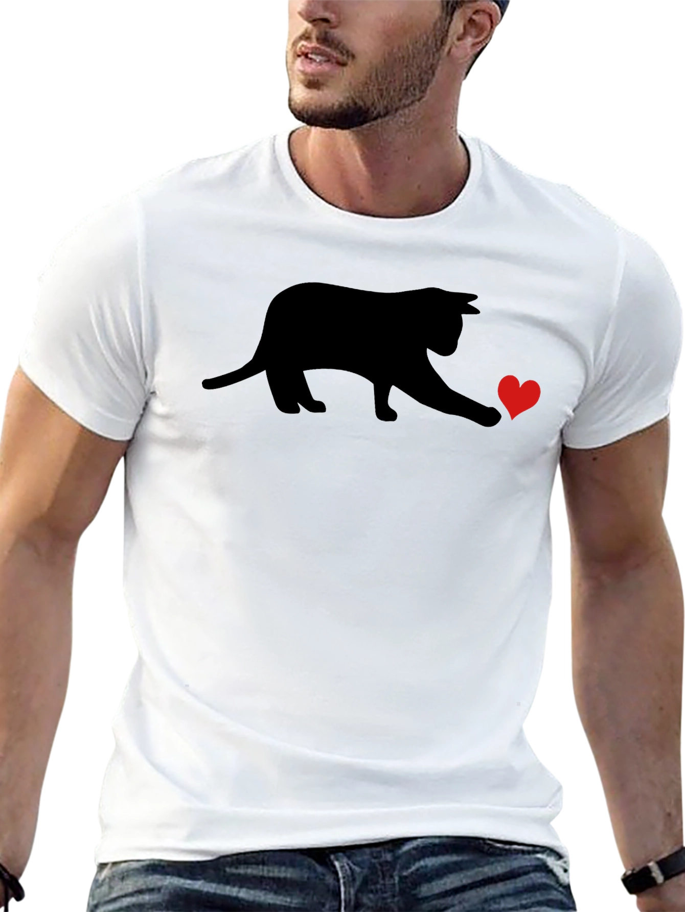 Black Cat Heart T-Shirt - Playful Graphic Tee
