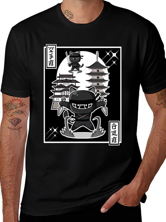 Ninja Cat T-Shirt - Martial Arts Cartoon Style