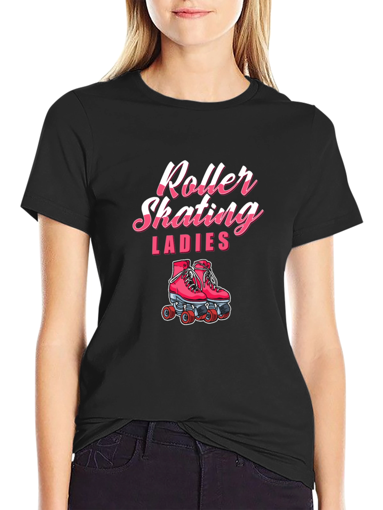 Roller Skating Ladies Black T-Shirt